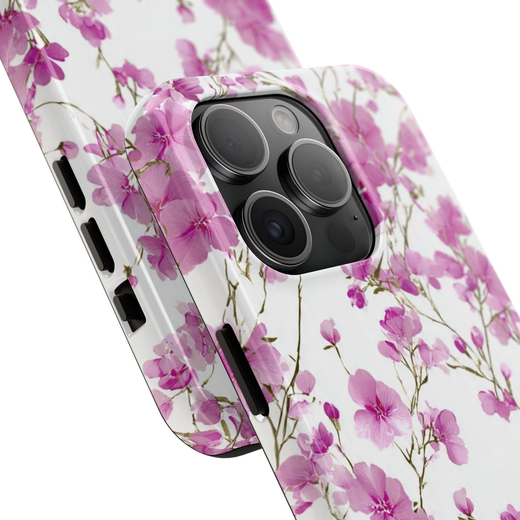 Floral Pink Blossoms Tough Phone Case — Durable Protective Phone Cover with Watercolor Cherry Blossom Design