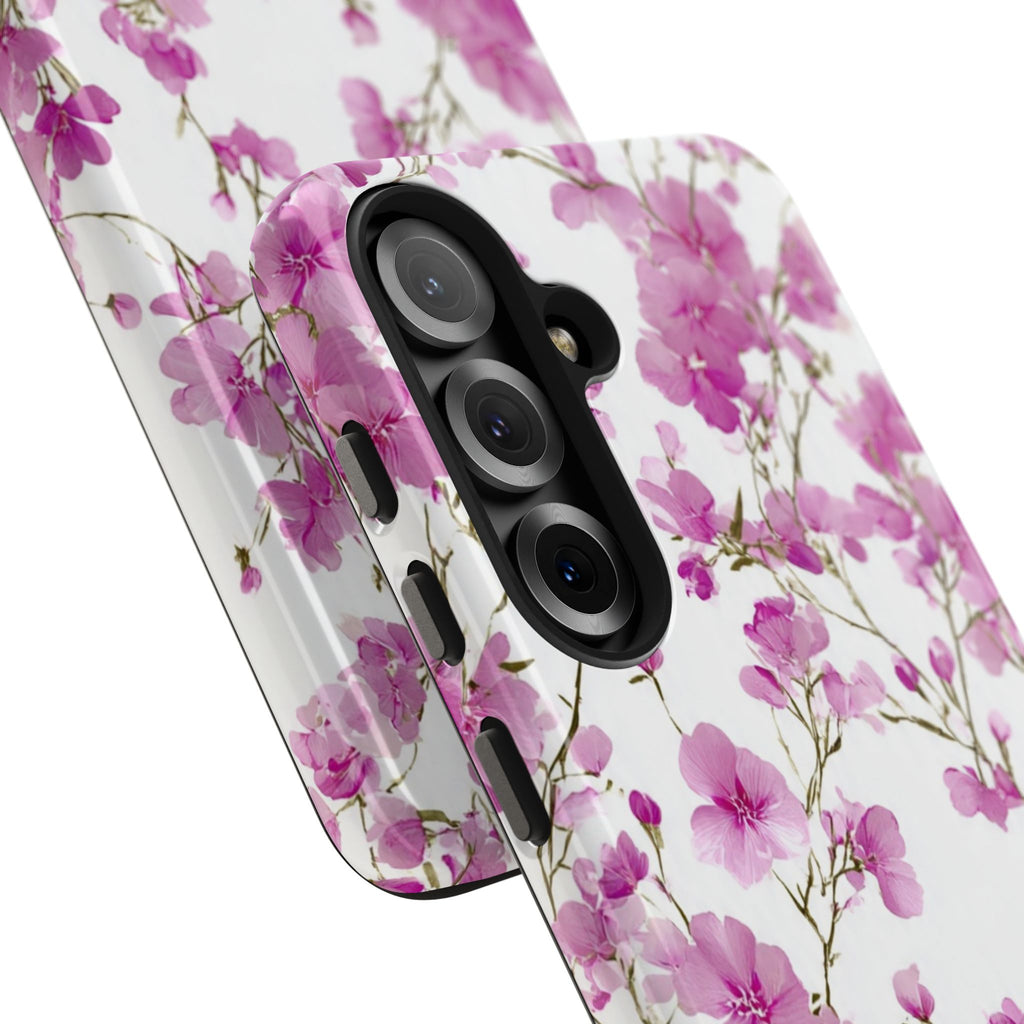 Floral Pink Blossoms Tough Phone Case — Durable Protective Phone Cover with Watercolor Cherry Blossom Design