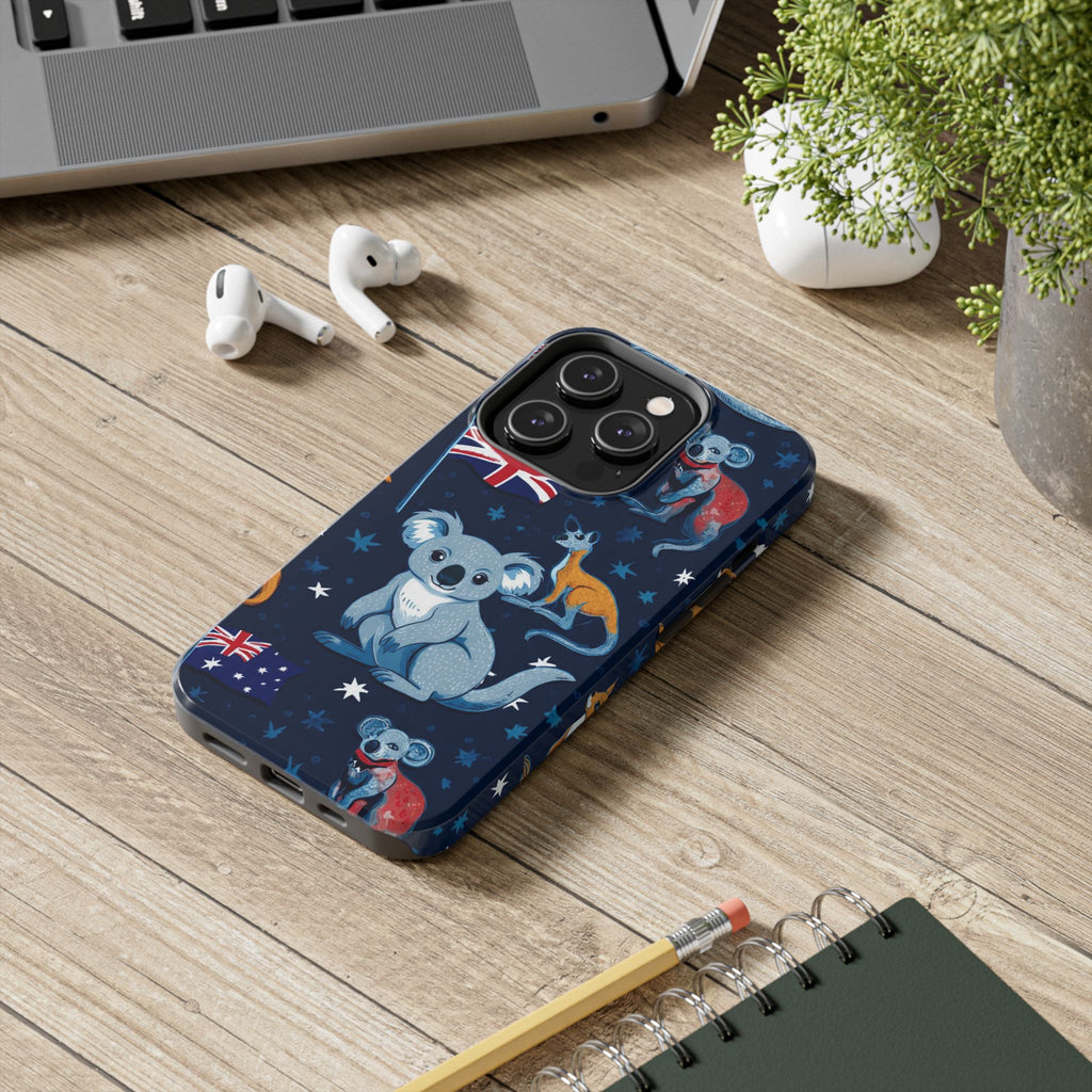 Australian Wildlife Tough Phone Case — Koala & Kangaroo Flag Design