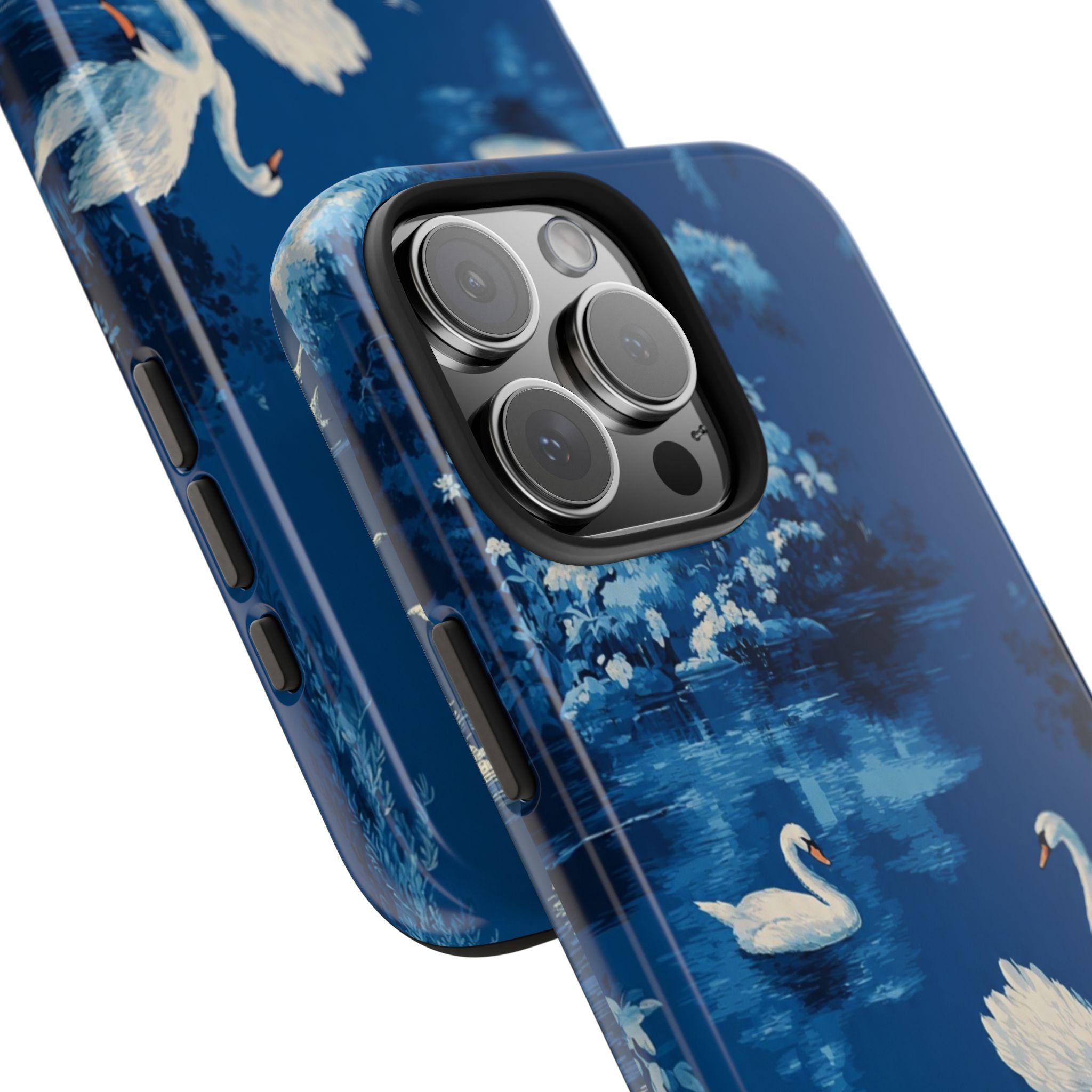 Swan Lake Tough Phone Case — Blue Vintage Swan Design, Durable Protective Cover
