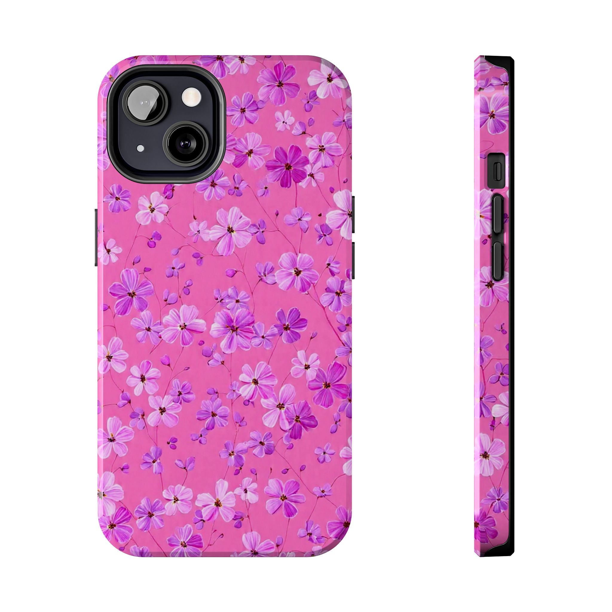 Pink Floral Tough Phone Case — Cute Purple Blossom Protective Cover