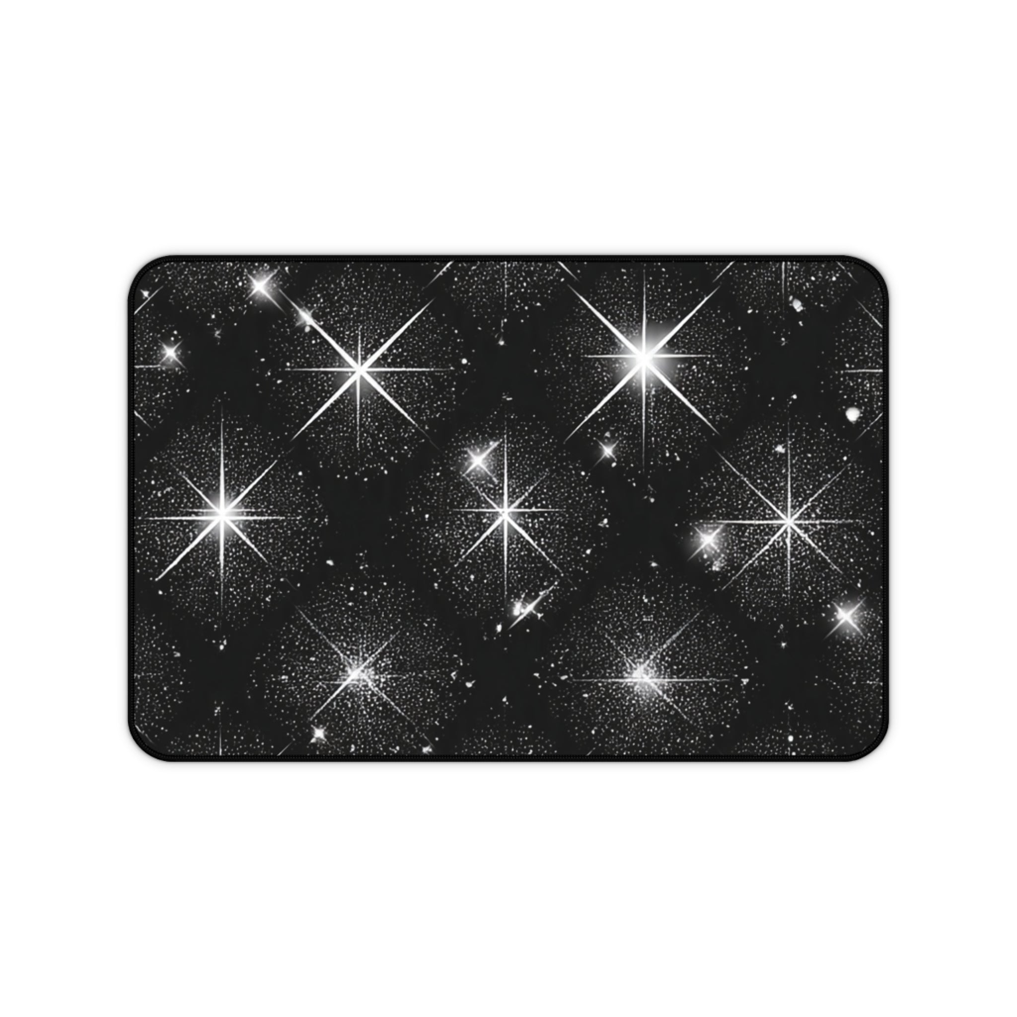 Galactic Sparkle Desk Mat — Black Starfield Mouse Pad