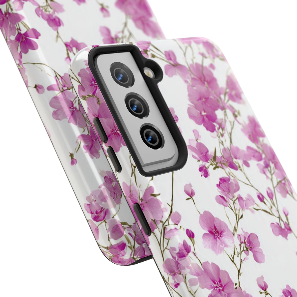 Floral Pink Blossoms Tough Phone Case — Durable Protective Phone Cover with Watercolor Cherry Blossom Design