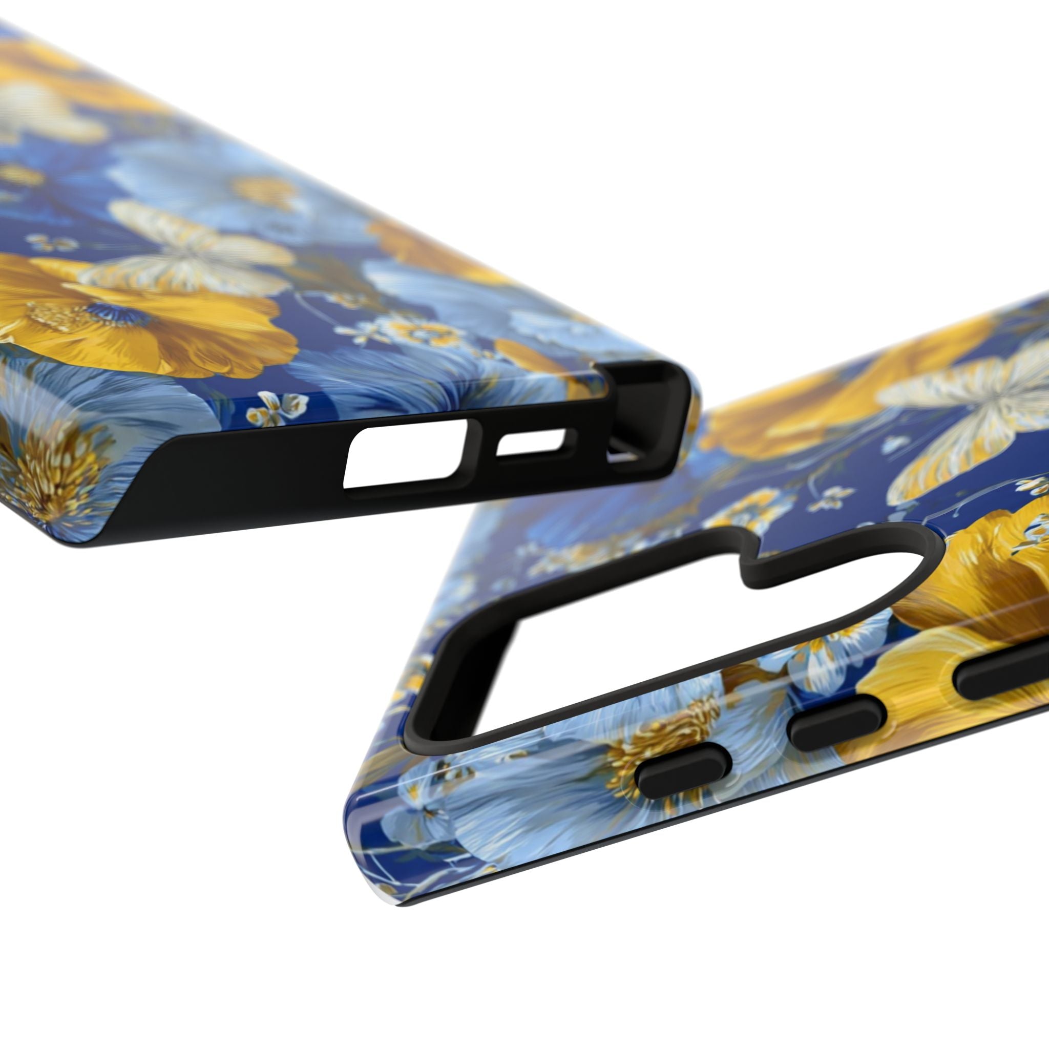 Floral Butterflies Phone Case — Blue & Yellow Tough Protective Cover