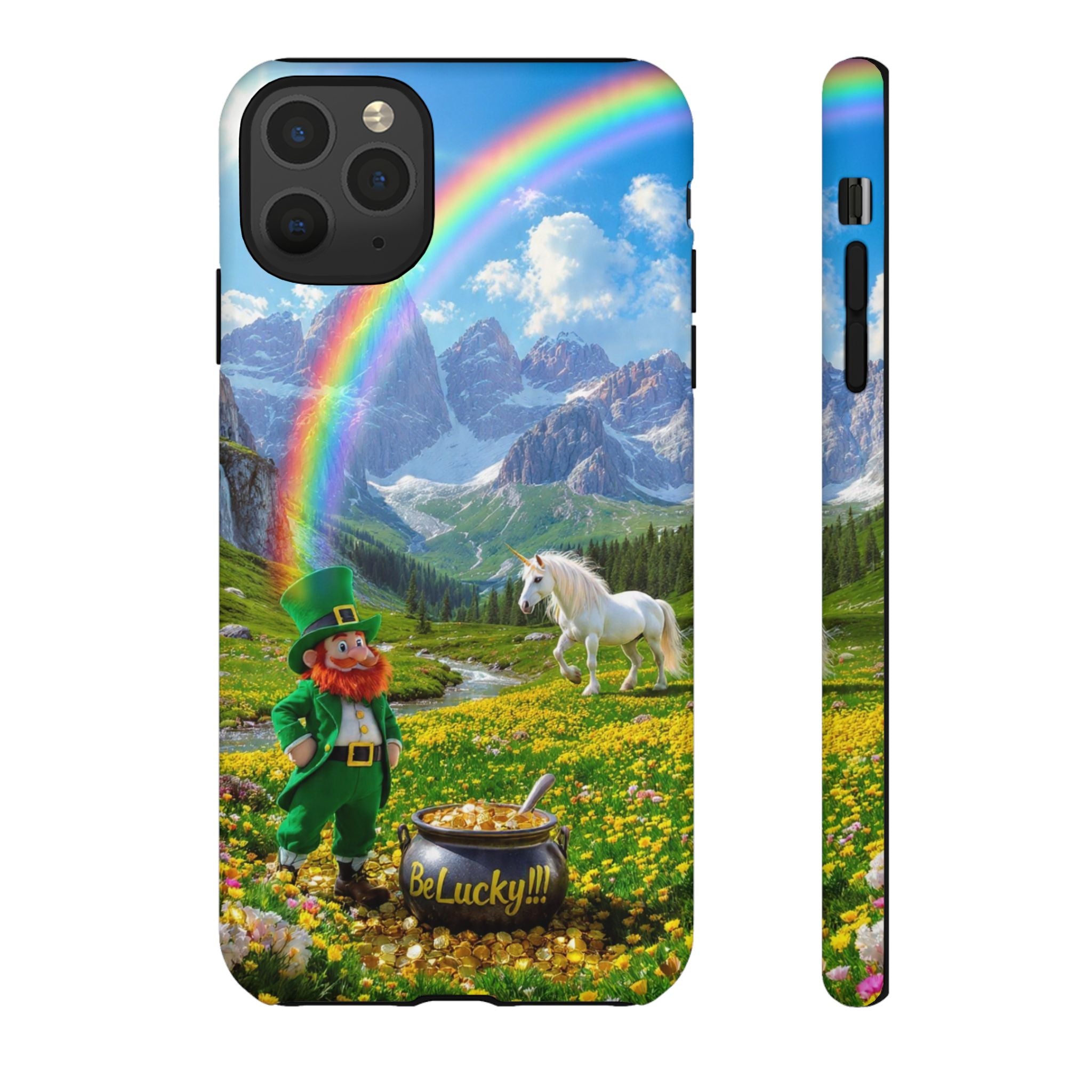Lucky Leprechaun & Unicorn Phone Case — Rainbow Pot of Gold Protective Cover