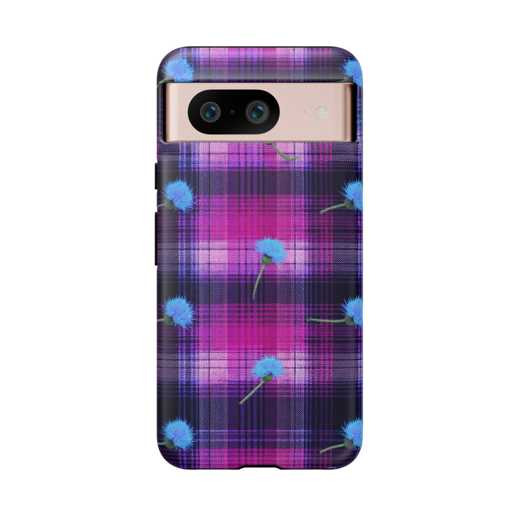 Purple Plaid Blue Thistle Tartan Phone Case — Floral Plaid Protective iPhone Cover