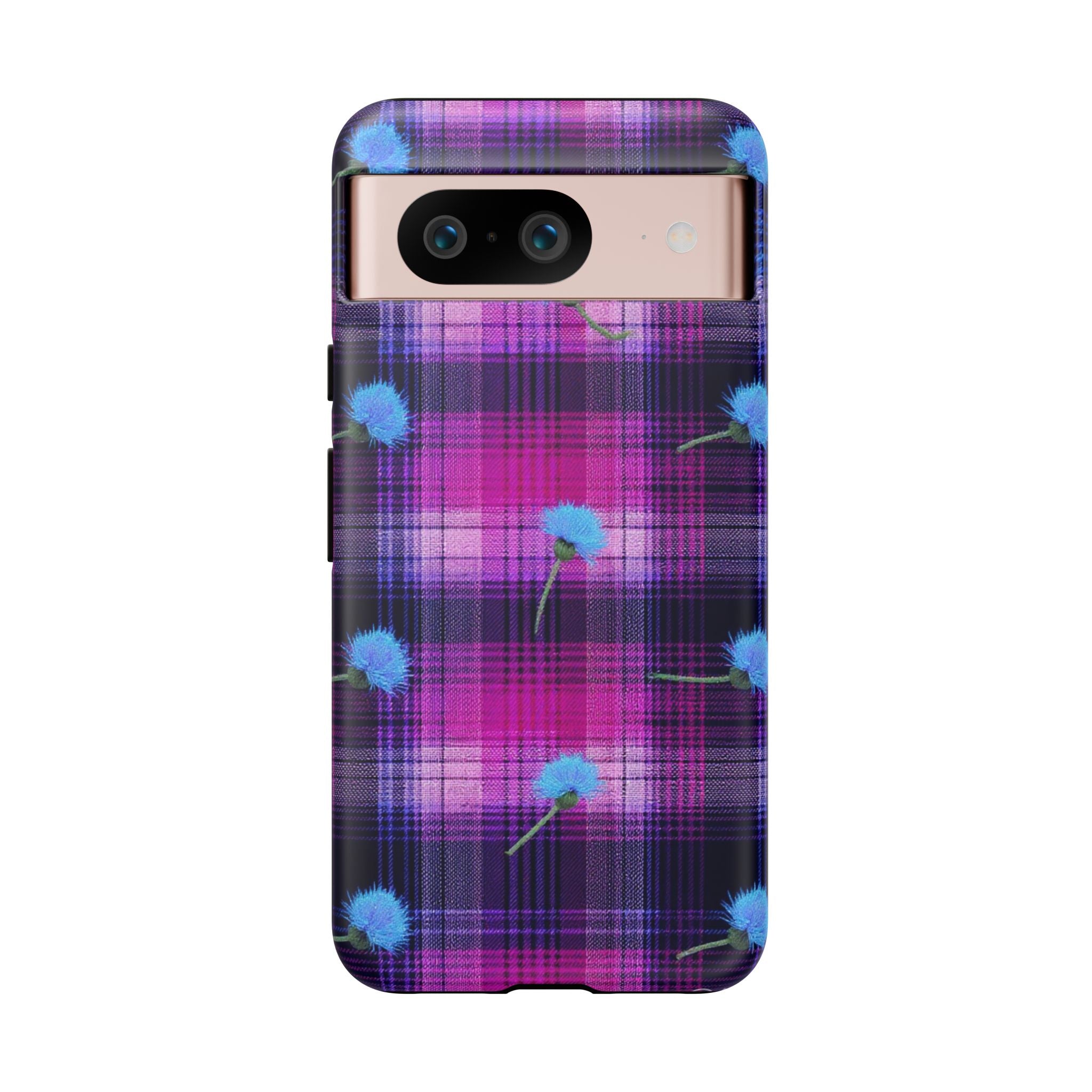 Purple Plaid Blue Thistle Tartan Phone Case — Floral Plaid Protective iPhone Cover