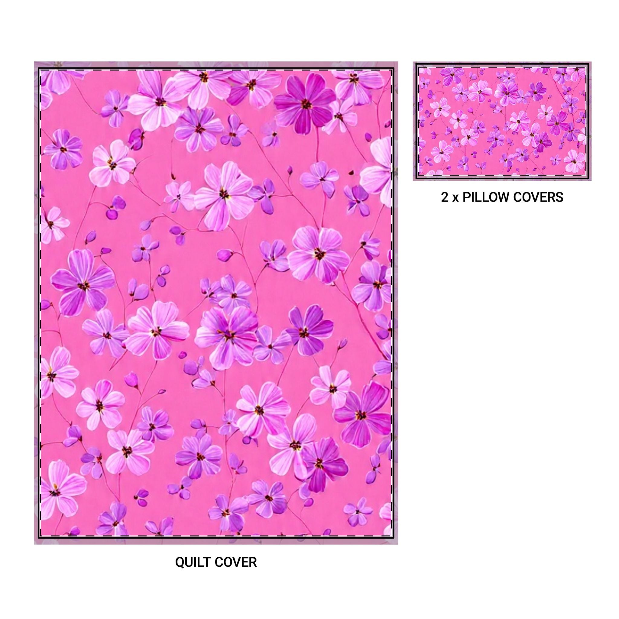 Pink Floral Quilt Cover Set – 3-Piece Duvet Cover & 2 Pillowcases, Spring Garden Bedding