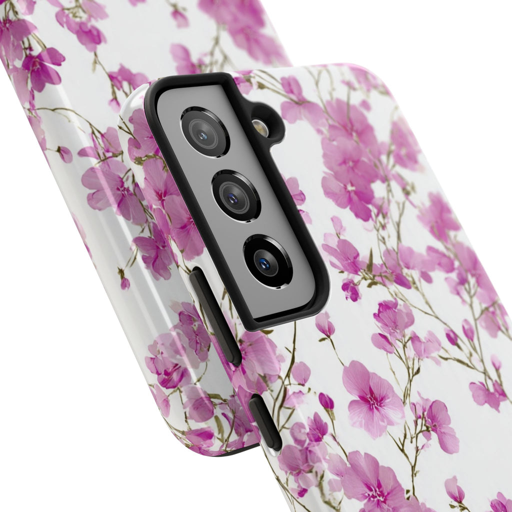 Floral Pink Blossoms Tough Phone Case — Durable Protective Phone Cover with Watercolor Cherry Blossom Design