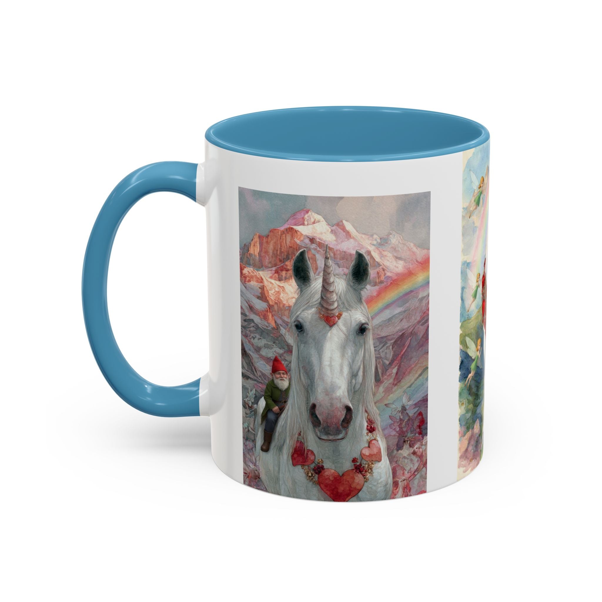 Unicorn Heart Rainbow Accent Coffee Mug — Magical White Unicorn with Heart Garland (11/15oz)