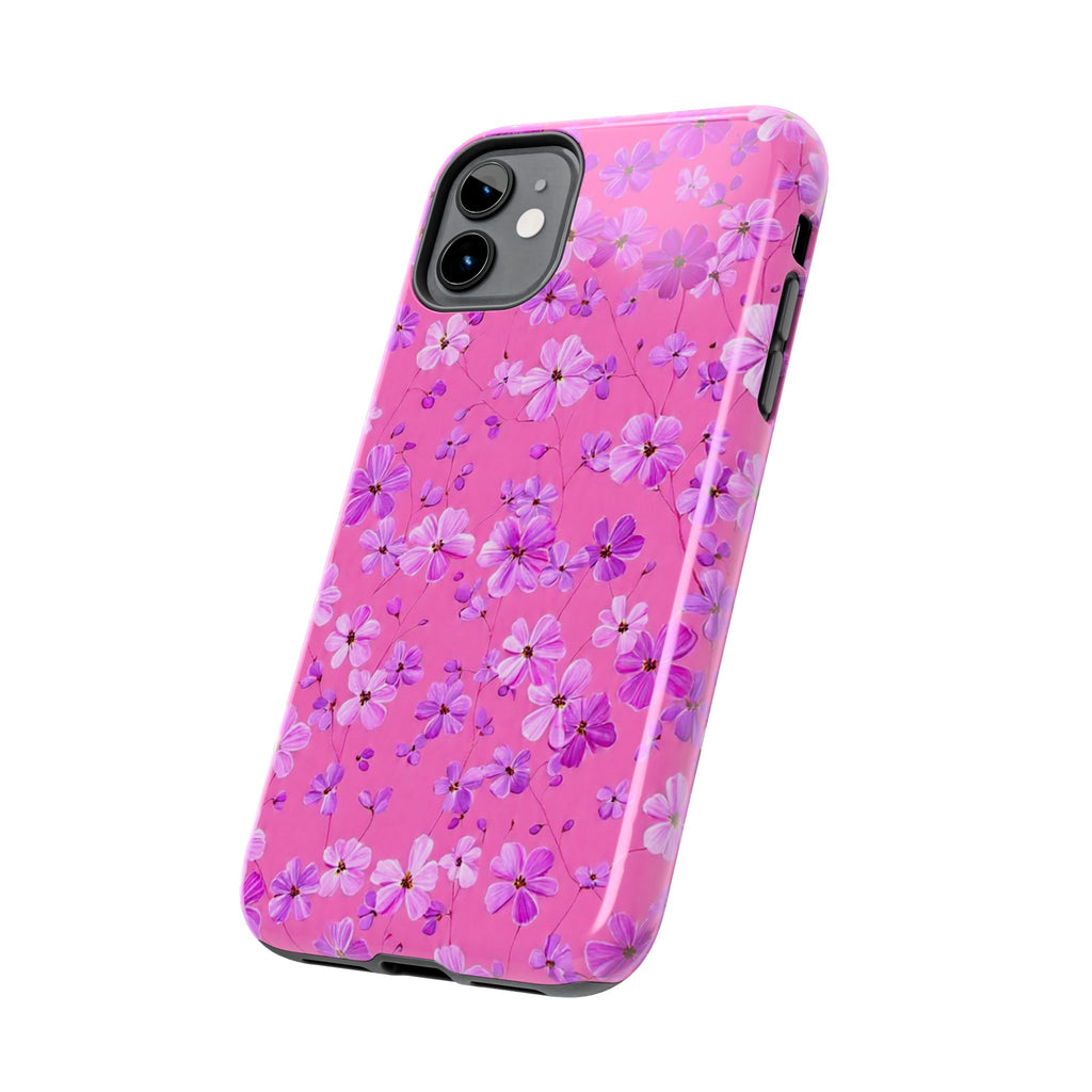 Pink Floral Tough Phone Case — Cute Purple Blossom Protective Cover