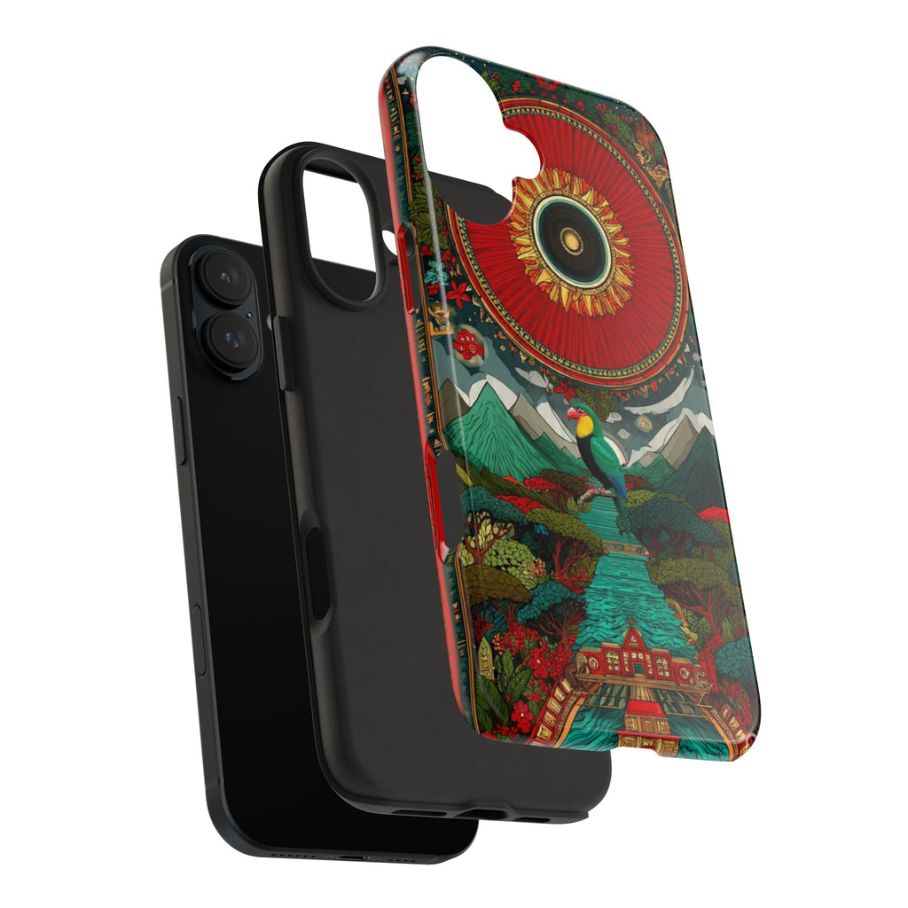 Tough Phone Case — Vibrant Tropical Mountain Bird Design
