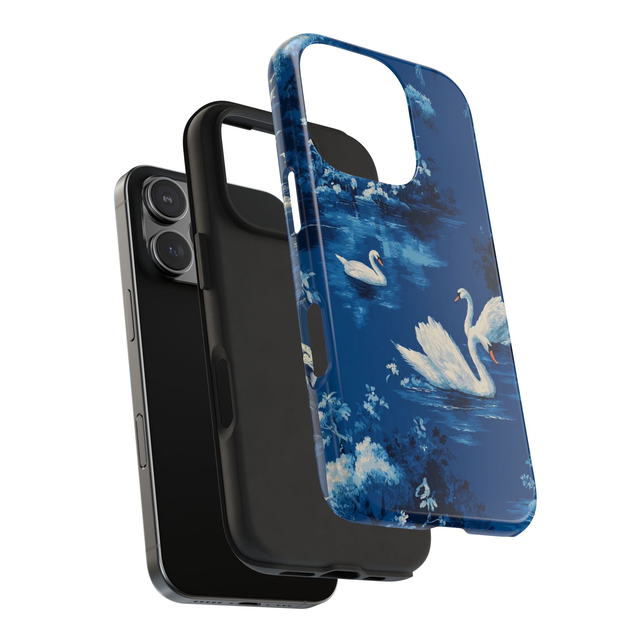 Swan Lake Tough Phone Case — Blue Vintage Swan Design, Durable Protective Cover