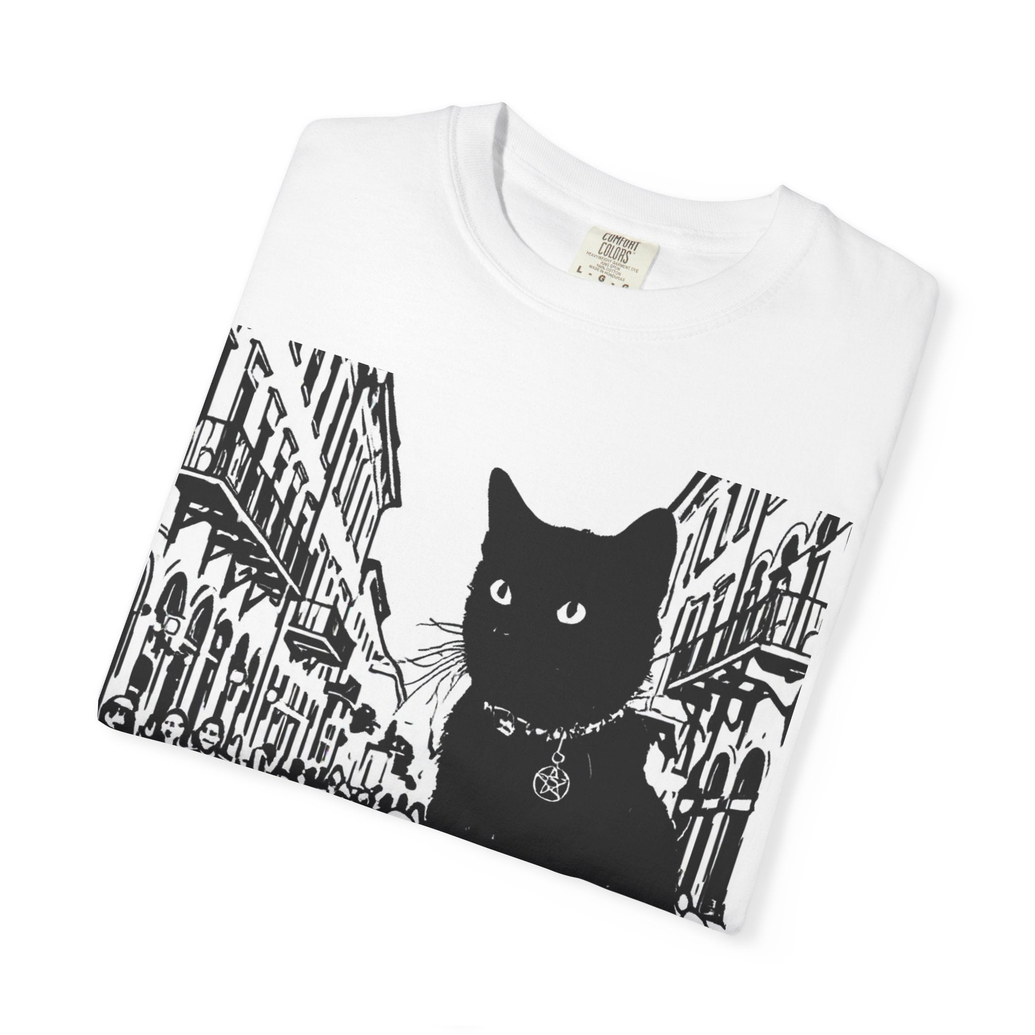 Cat in the City Graphic T-Shirt — Bold Black Cat Street Art Tee