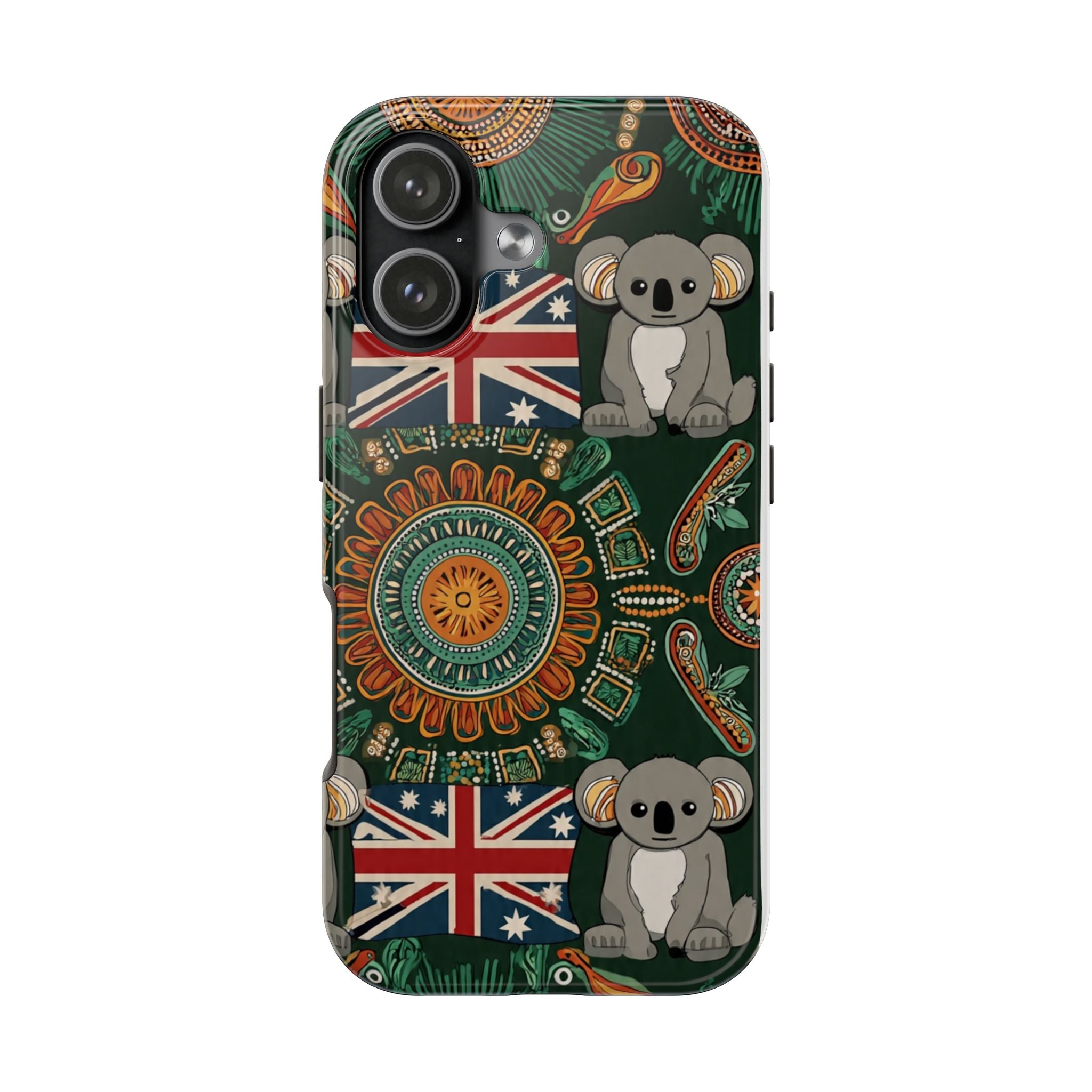 Australian Koala Tough Phone Case — Indigenous Dot Art & Flag Protective Cover