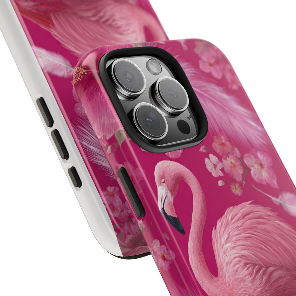 Flamingo Floral Tough Phone Case — Pink Tropical Feather Design