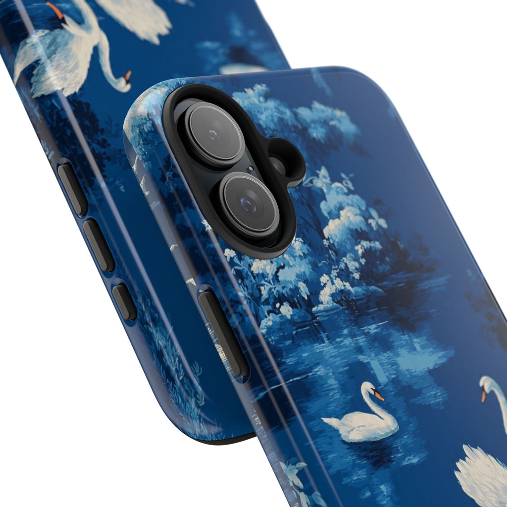 Swan Lake Tough Phone Case — Blue Vintage Swan Design, Durable Protective Cover