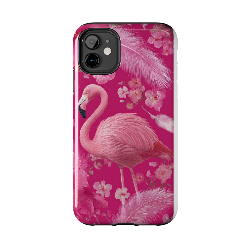 Flamingo Floral Tough Phone Case — Pink Tropical Feather Design