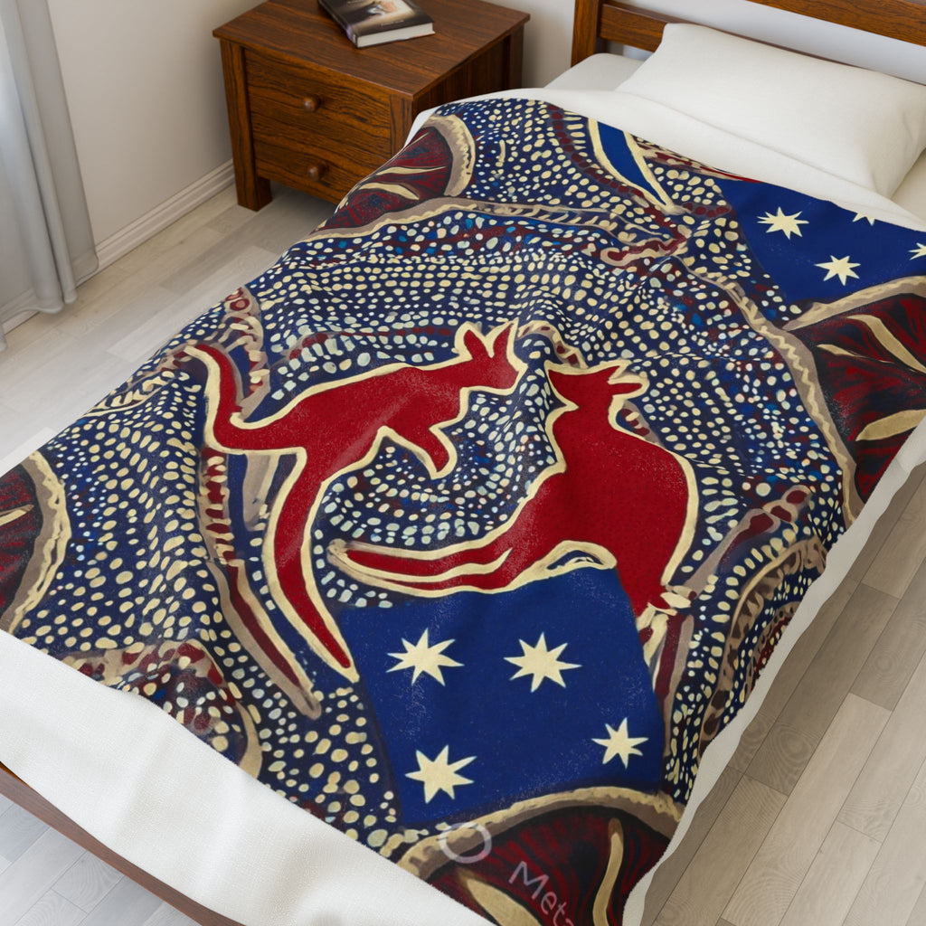 Kangaroo Aboriginal Art Velveteen Plush Blanket