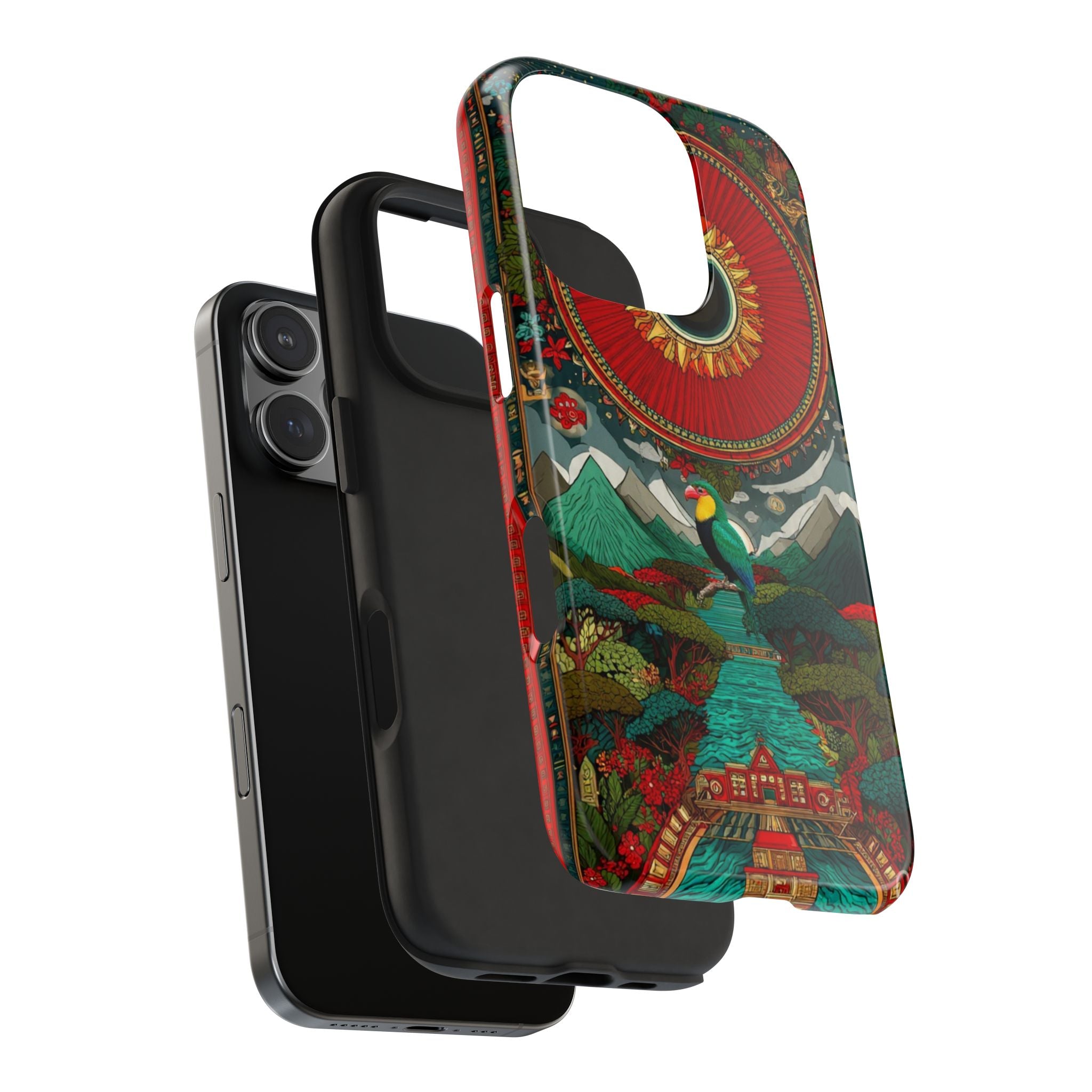 Tough Phone Case — Vibrant Tropical Mountain Bird Design