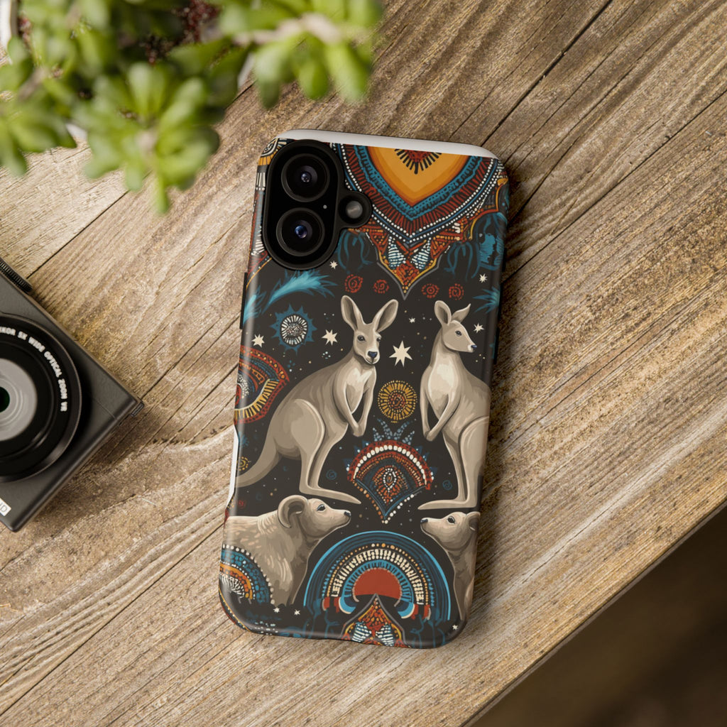 Kangaroo & Boomerang Tough Phone Case — Australian Wildlife Pattern