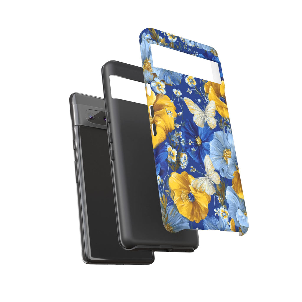 Floral Butterflies Phone Case — Blue & Yellow Tough Protective Cover