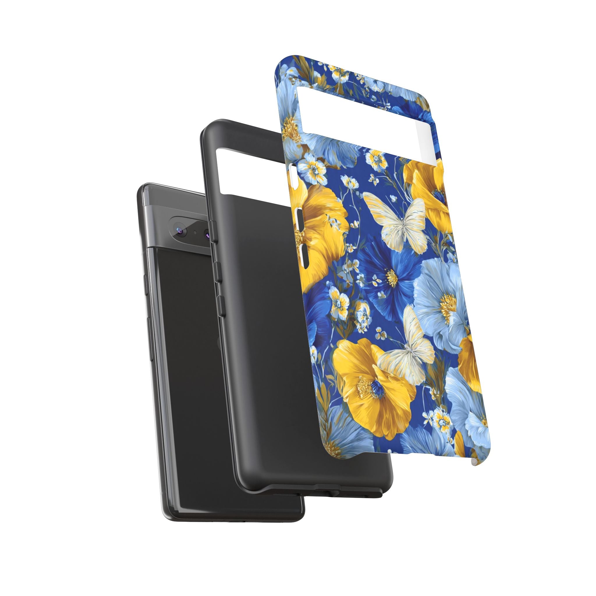 Floral Butterflies Phone Case — Blue & Yellow Tough Protective Cover