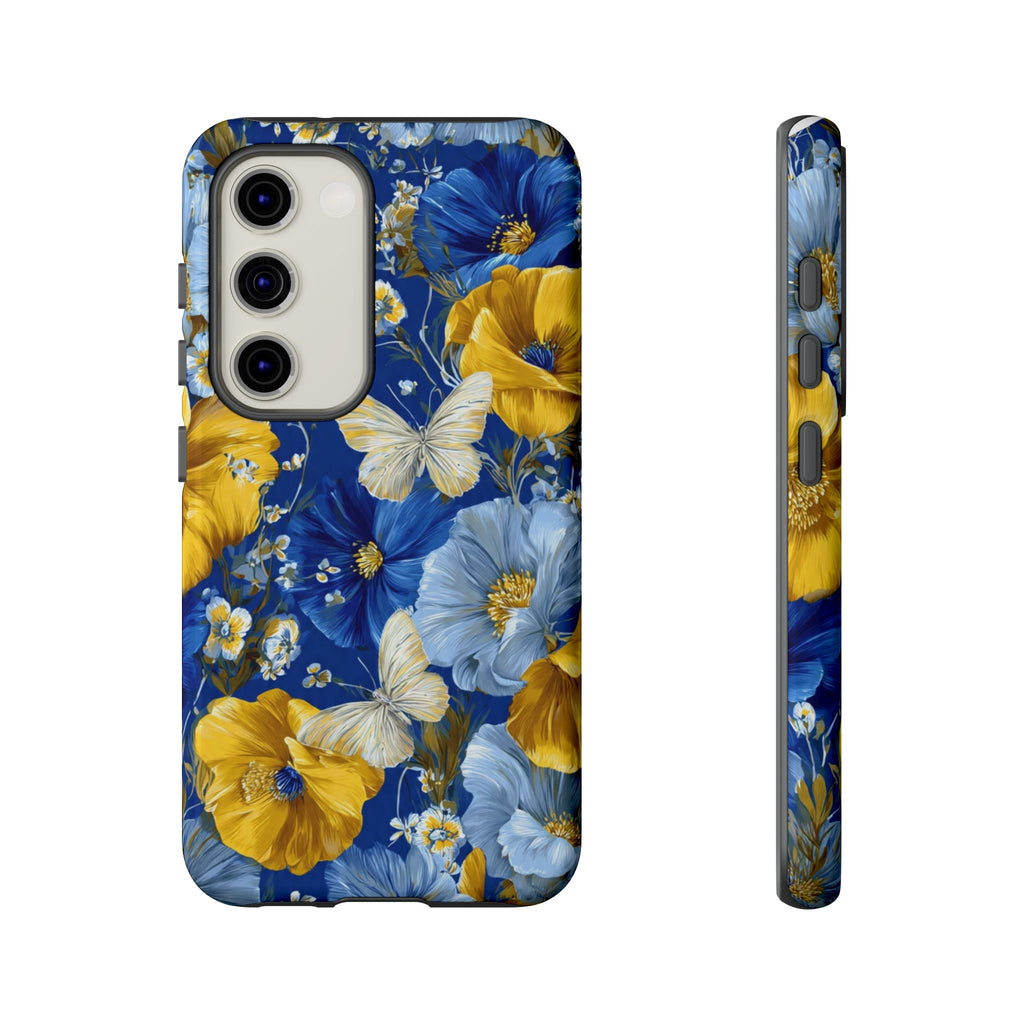 Floral Butterflies Phone Case — Blue & Yellow Tough Protective Cover