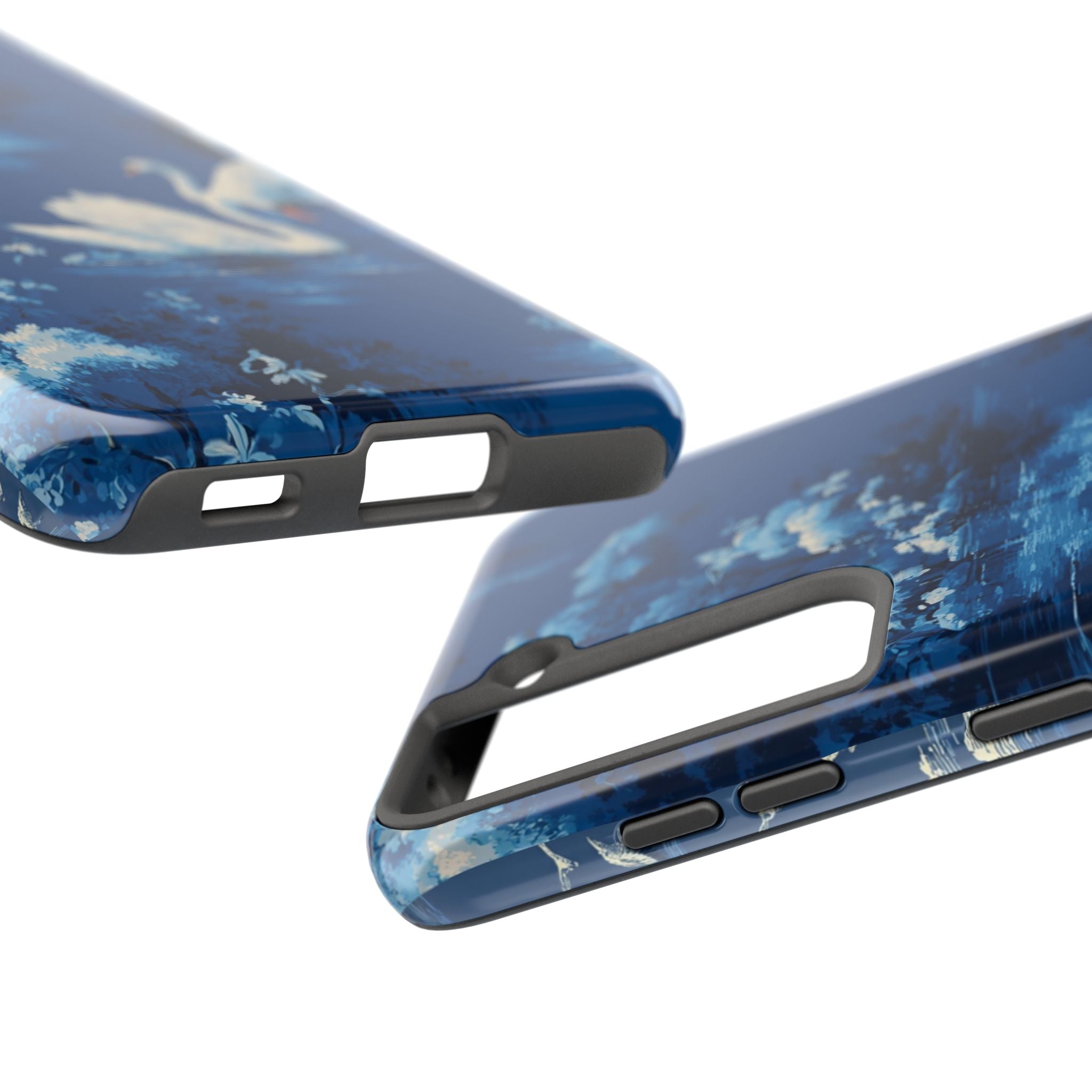Swan Lake Tough Phone Case — Blue Vintage Swan Design, Durable Protective Cover