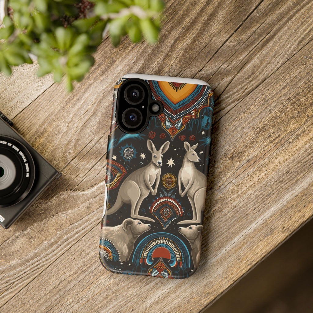 Kangaroo & Boomerang Tough Phone Case — Australian Wildlife Pattern