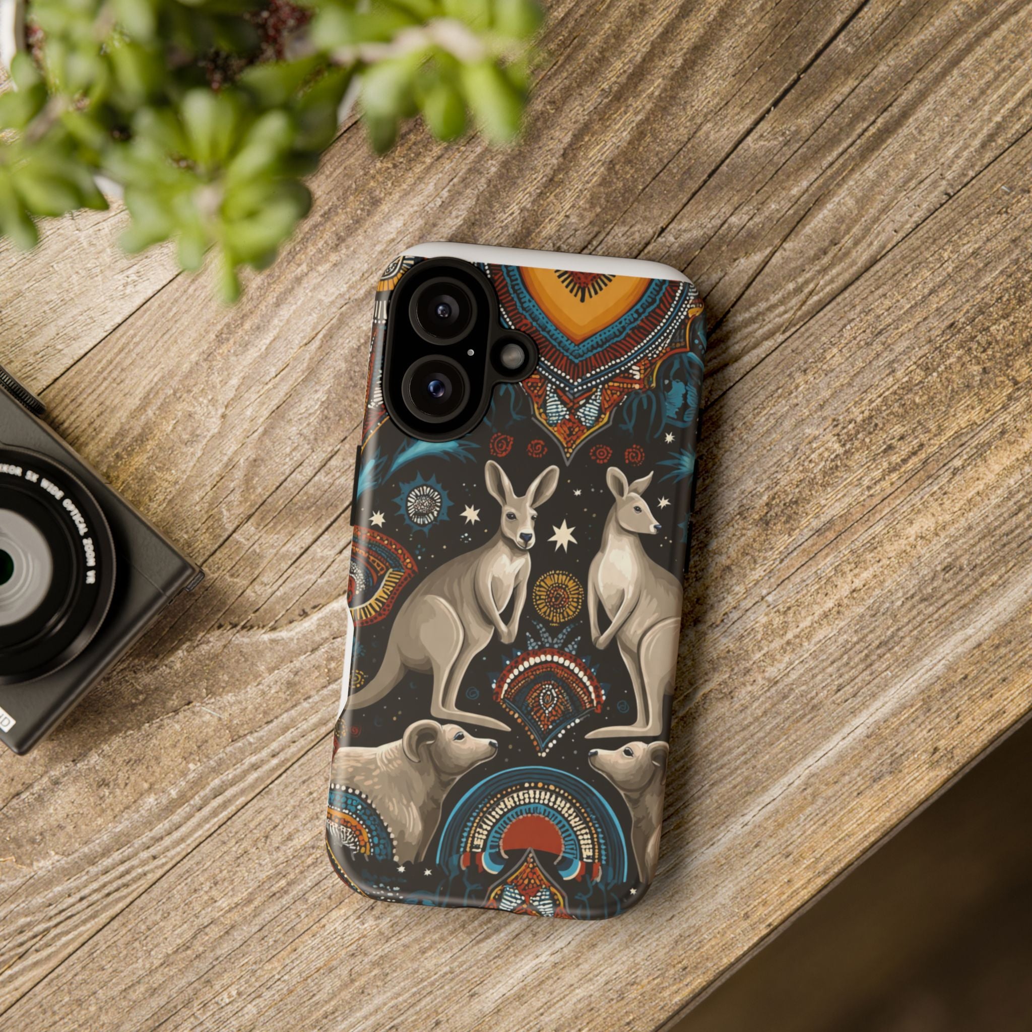 Kangaroo & Boomerang Tough Phone Case — Australian Wildlife Pattern
