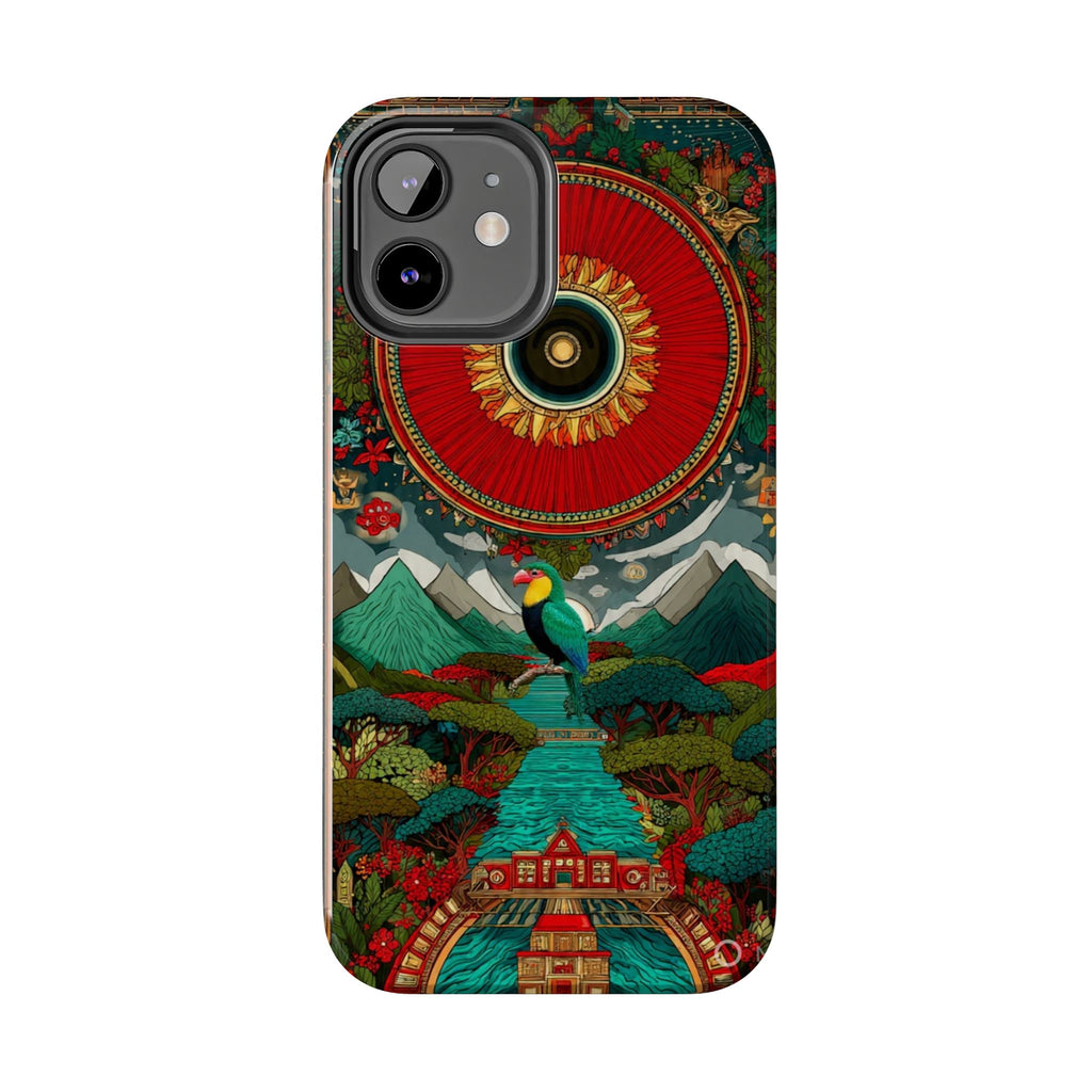 Tough Phone Case — Vibrant Tropical Mountain Bird Design