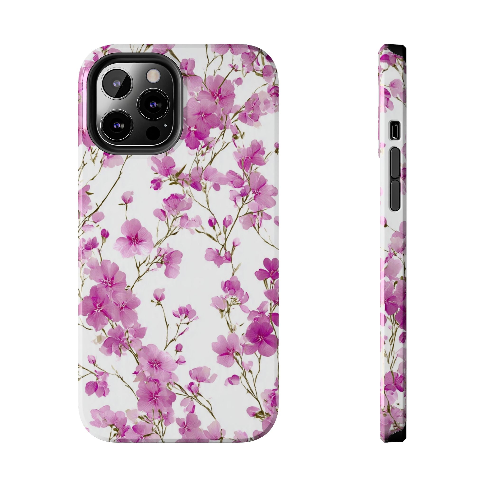 Floral Pink Blossoms Tough Phone Case — Durable Protective Phone Cover with Watercolor Cherry Blossom Design