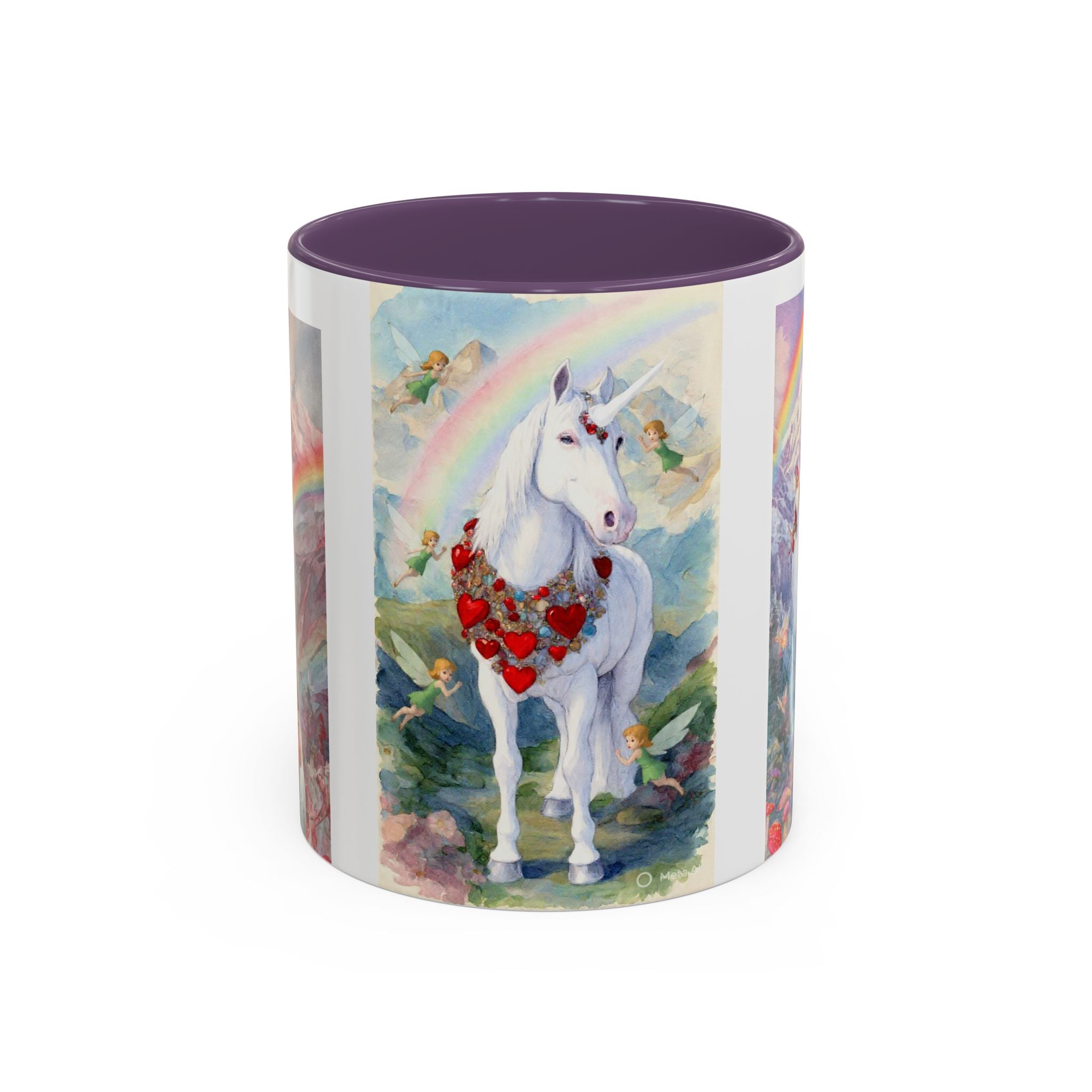 Unicorn Heart Rainbow Accent Coffee Mug — Magical White Unicorn with Heart Garland (11/15oz)