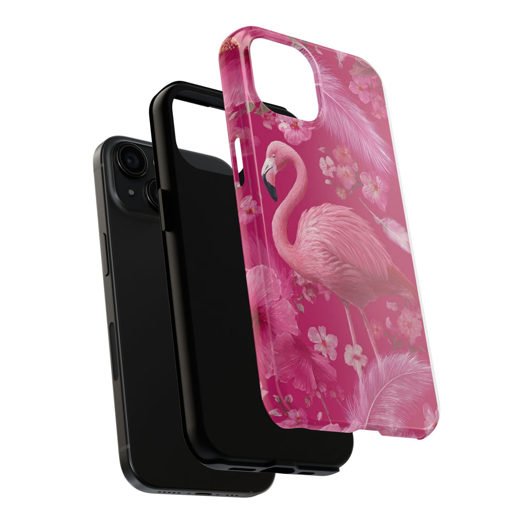 Flamingo Floral Tough Phone Case — Pink Tropical Feather Design