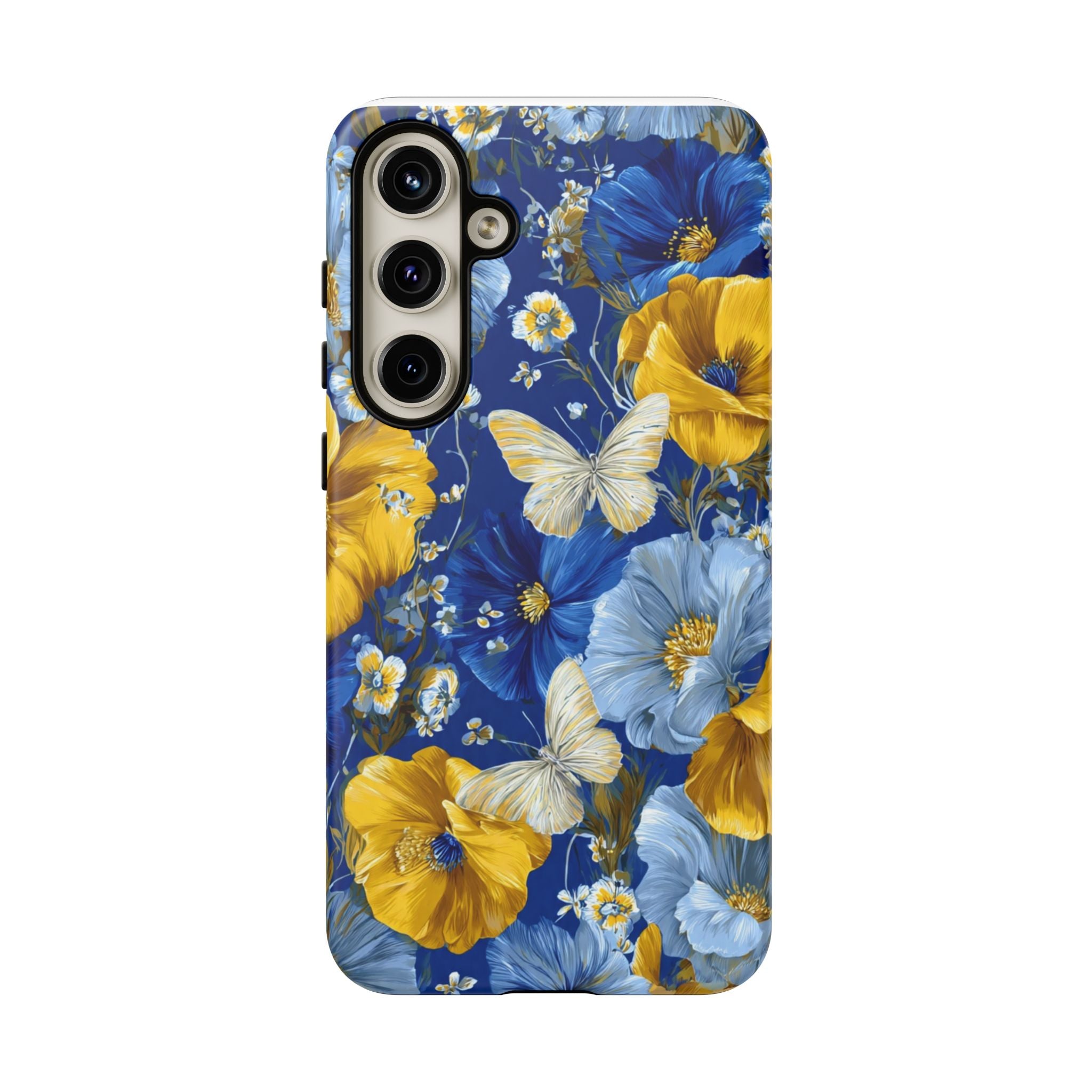 Floral Butterflies Phone Case — Blue & Yellow Tough Protective Cover