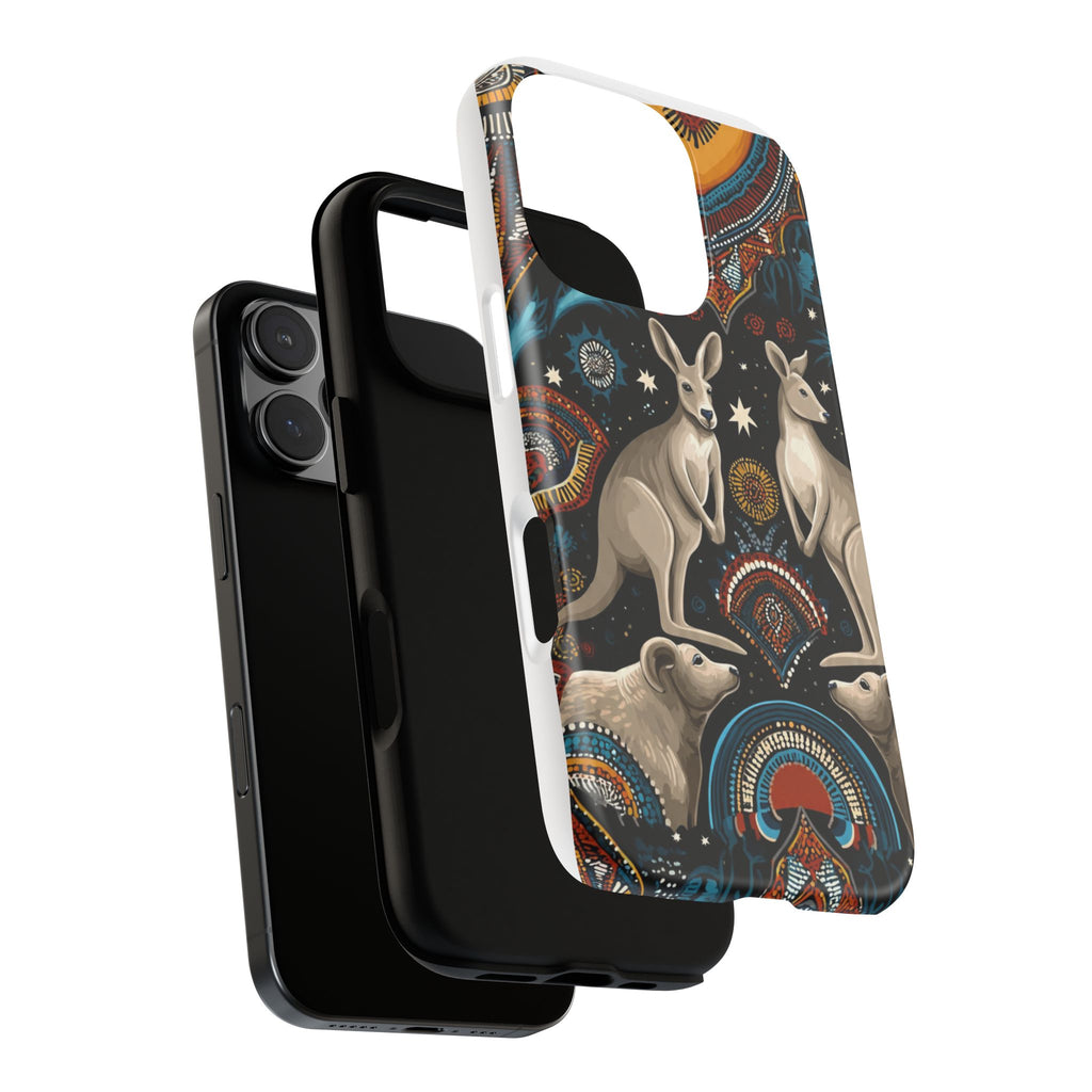 Kangaroo & Boomerang Tough Phone Case — Australian Wildlife Pattern