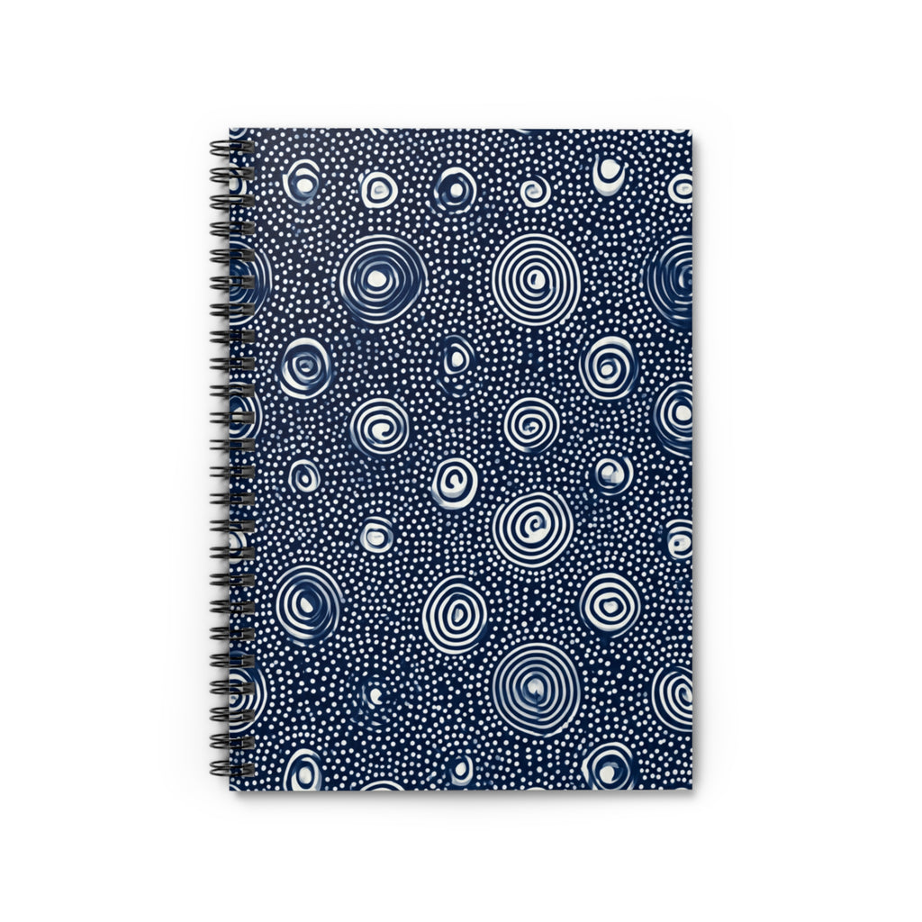 Blue Spiral Dot Pattern Ruled Spiral Notebook — Abstract Concentric Circles Journal