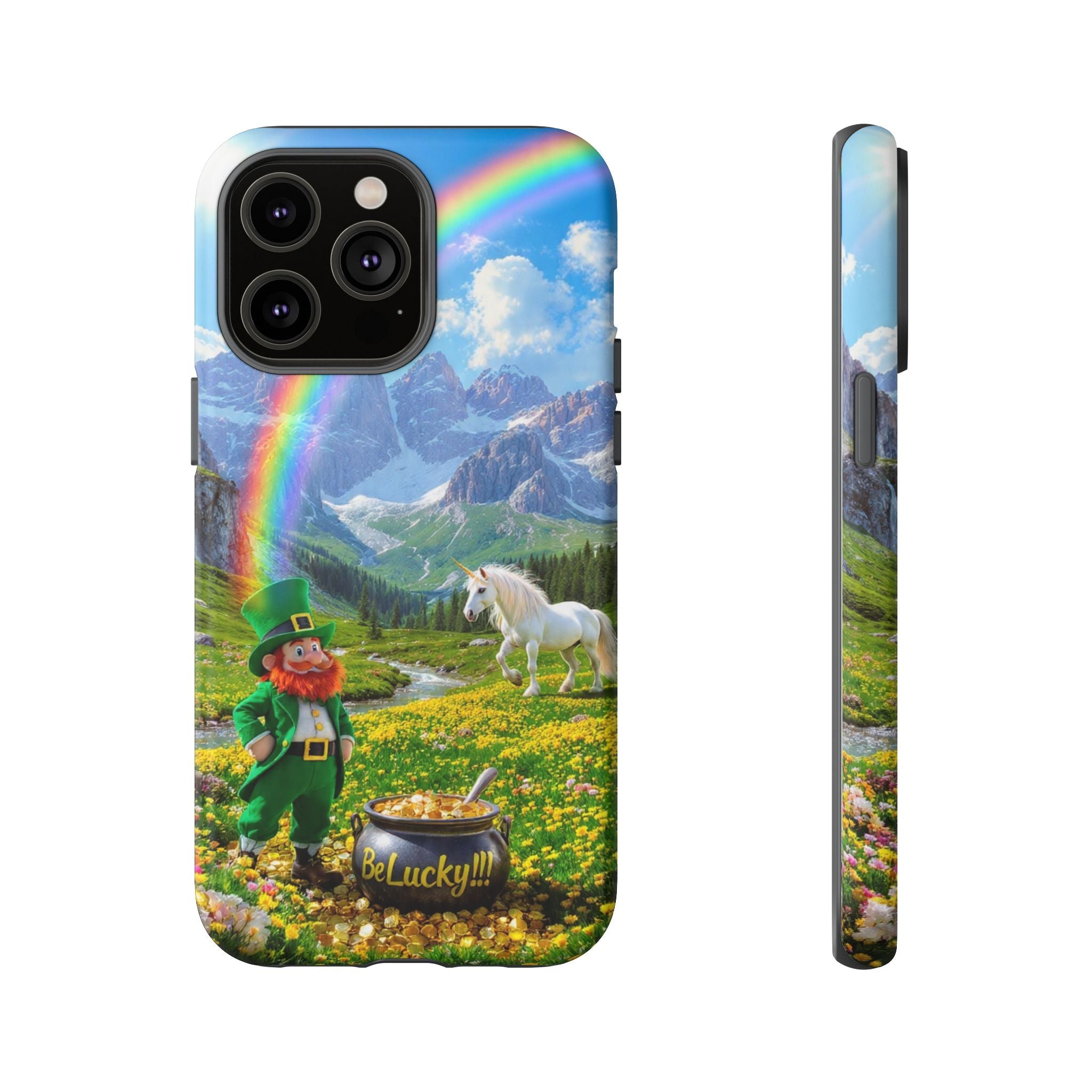 Lucky Leprechaun & Unicorn Phone Case — Rainbow Pot of Gold Protective Cover
