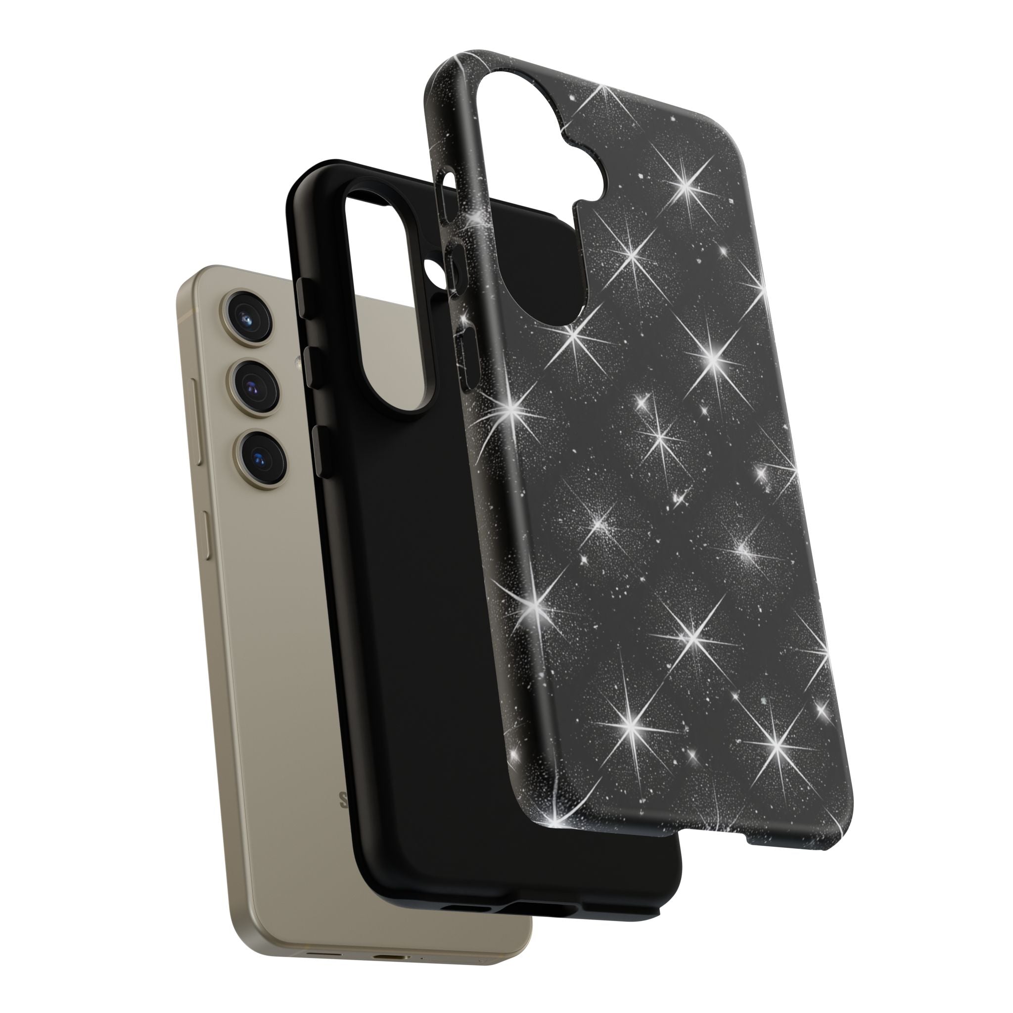 Galaxy Sparkle Tough Phone Case — Black Starfield Protective Cover