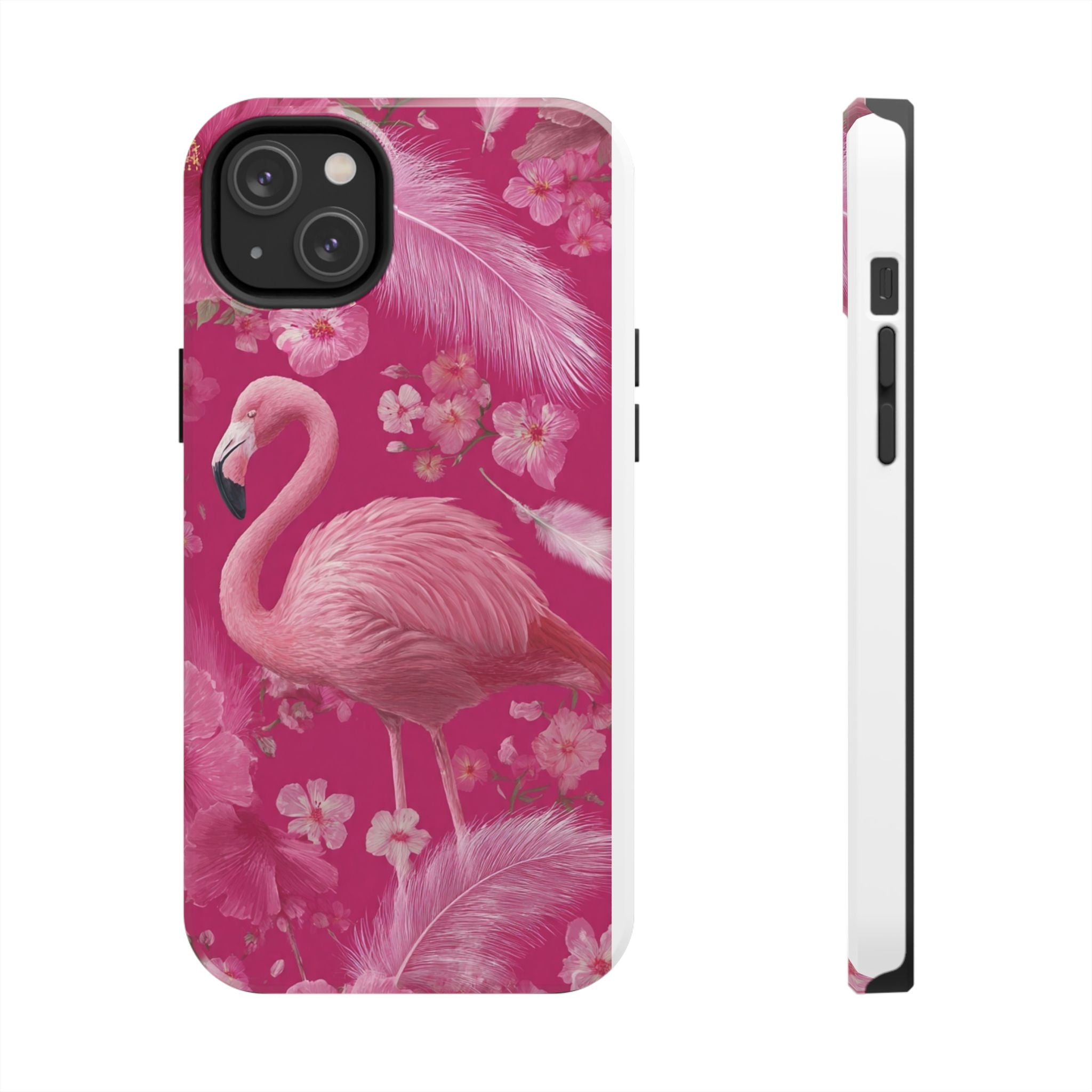 Flamingo Floral Tough Phone Case — Pink Tropical Feather Design