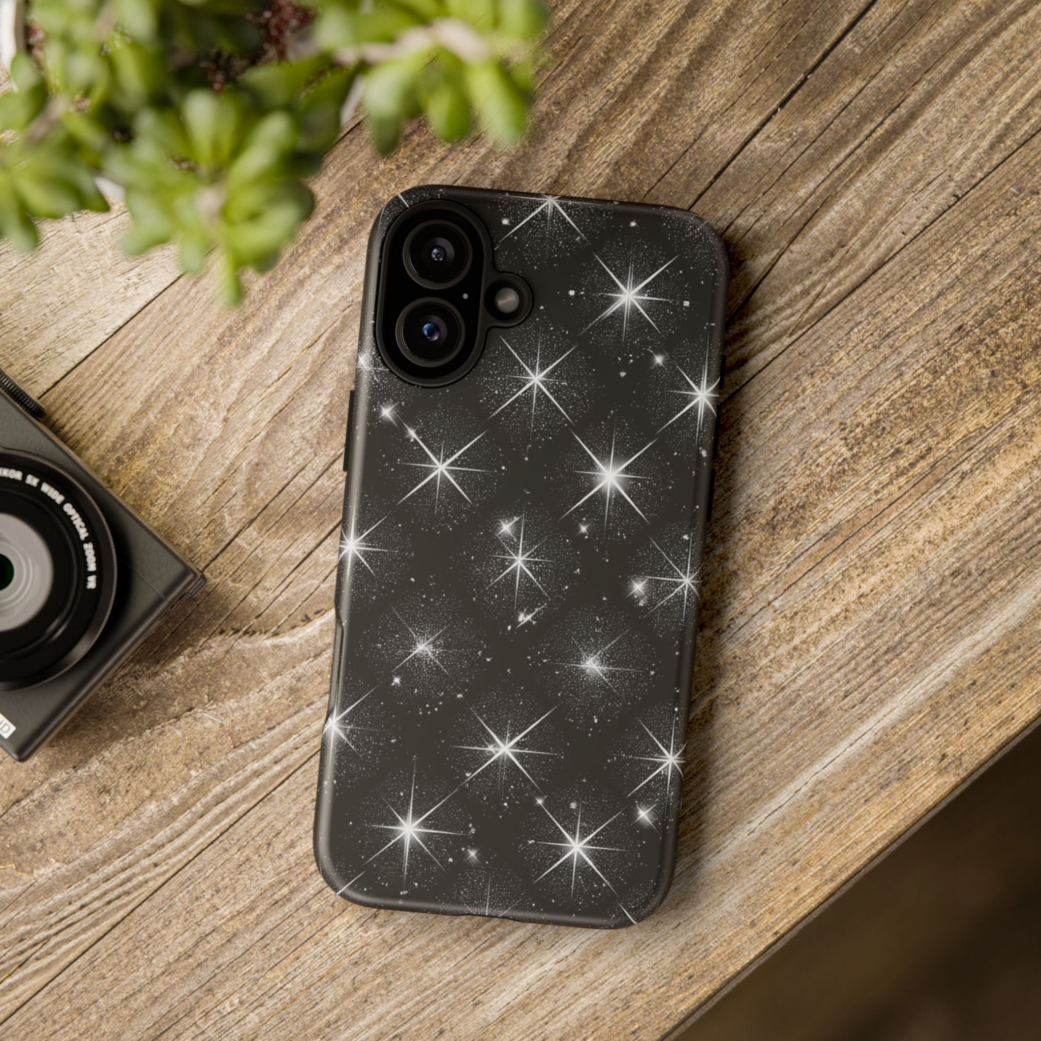 Galaxy Sparkle Tough Phone Case — Black Starfield Protective Cover