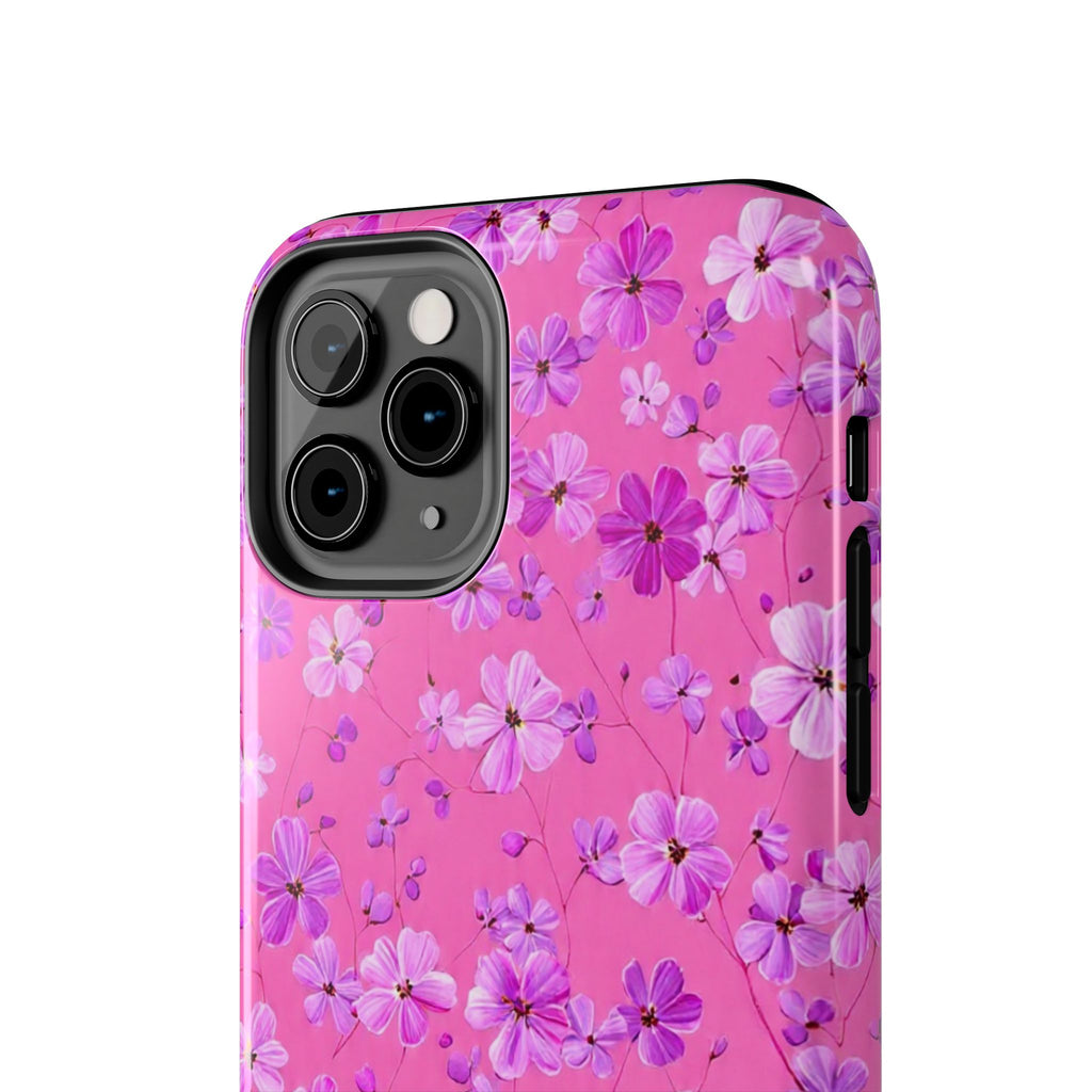 Pink Floral Tough Phone Case — Cute Purple Blossom Protective Cover