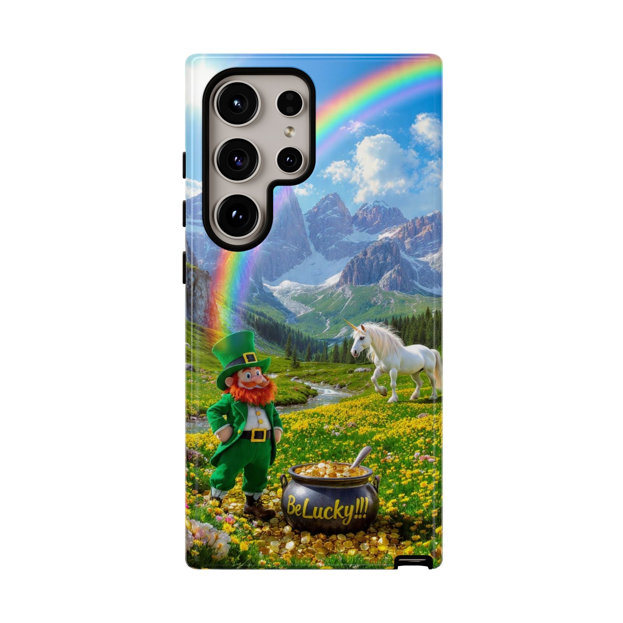 Lucky Leprechaun & Unicorn Phone Case — Rainbow Pot of Gold Protective Cover