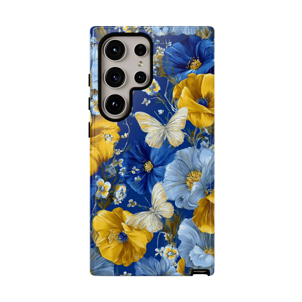 Floral Butterflies Phone Case — Blue & Yellow Tough Protective Cover