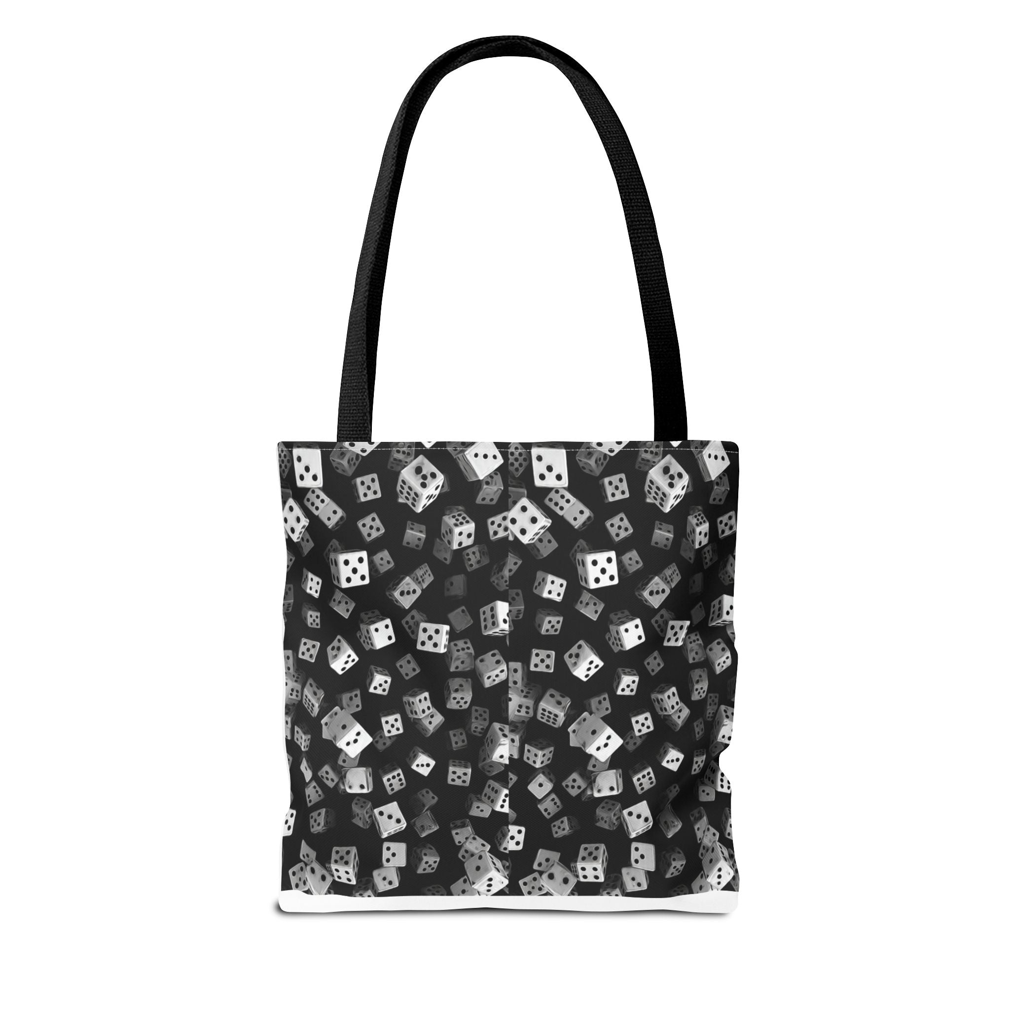 Dice Pattern Tote Bag — Black & White Gaming Dice All-Over Print