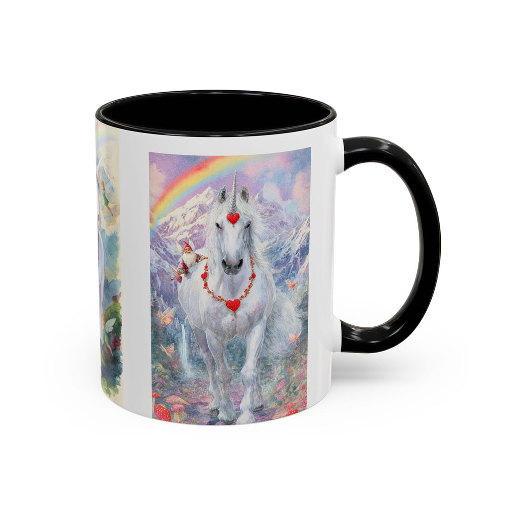 Unicorn Heart Rainbow Accent Coffee Mug — Magical White Unicorn with Heart Garland (11/15oz)
