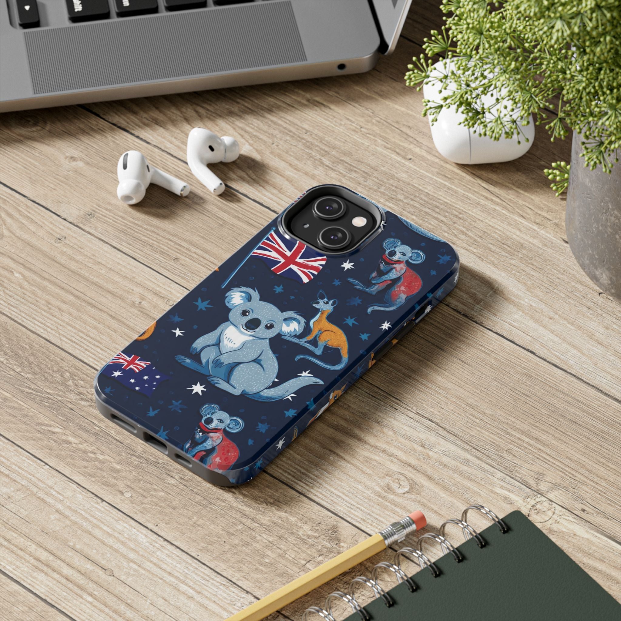 Australian Wildlife Tough Phone Case — Koala & Kangaroo Flag Design