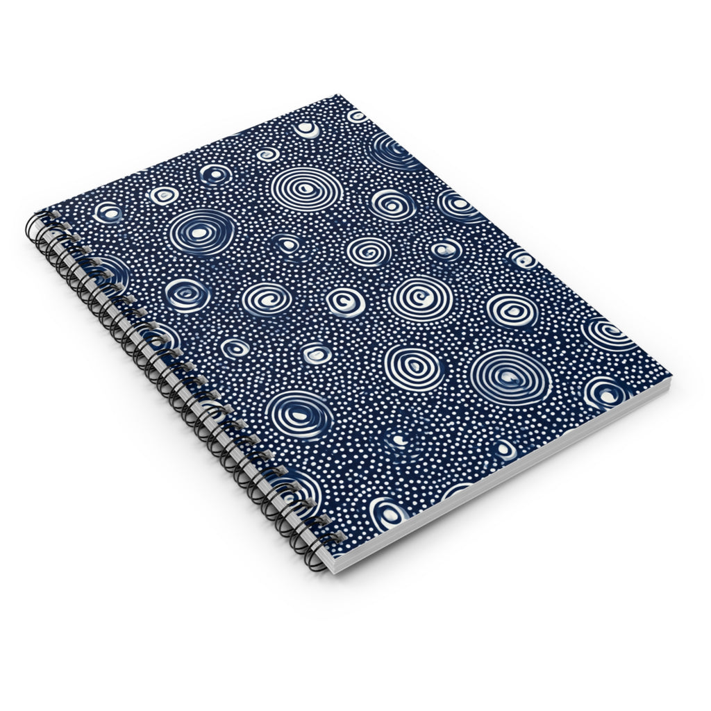 Blue Spiral Dot Pattern Ruled Spiral Notebook — Abstract Concentric Circles Journal