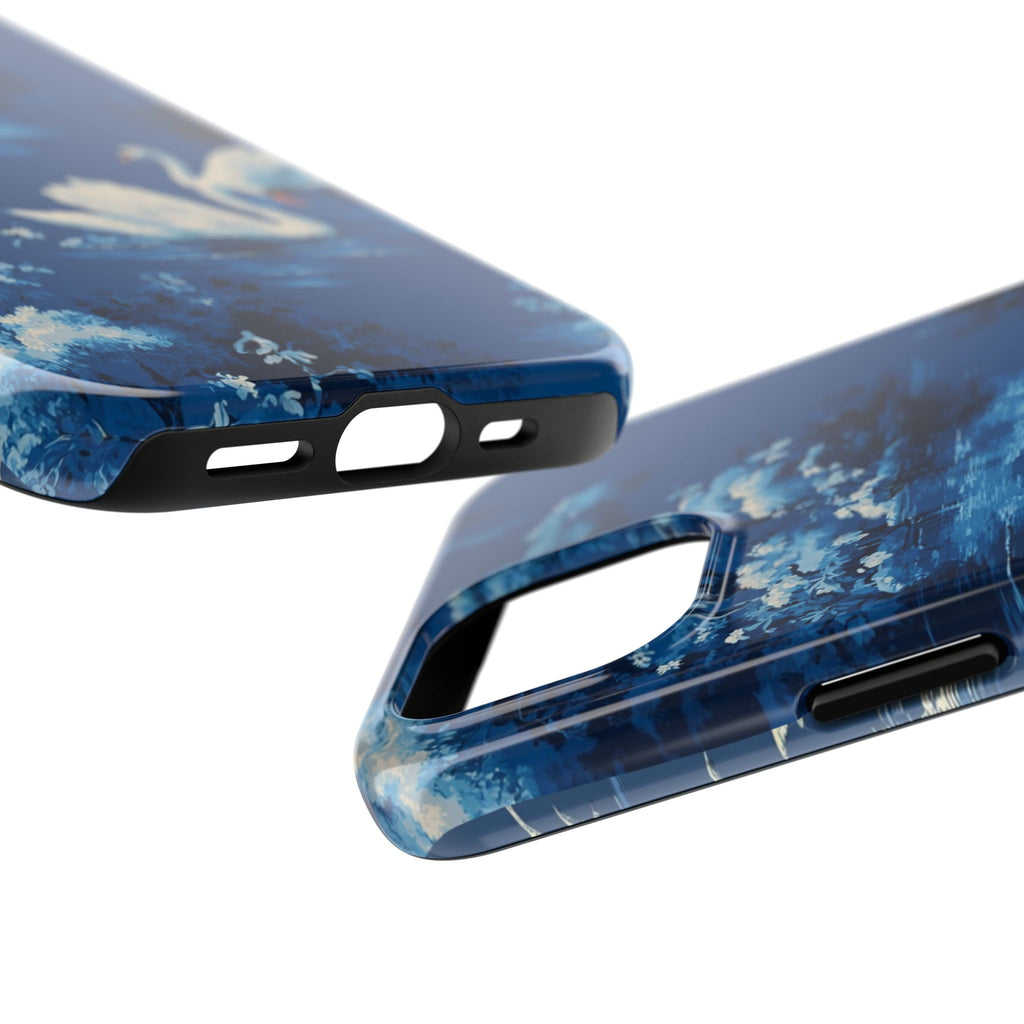 Swan Lake Tough Phone Case — Blue Vintage Swan Design, Durable Protective Cover